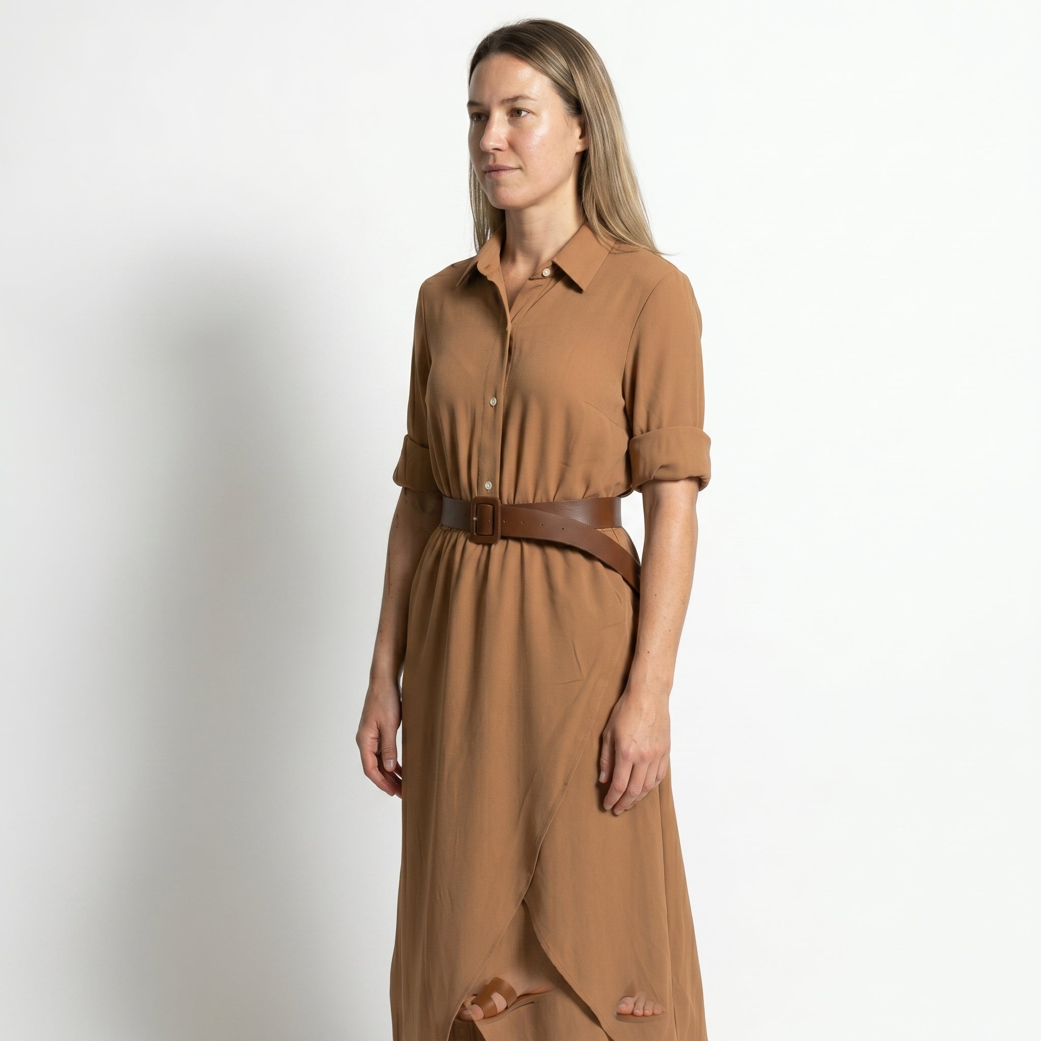 Clara - Women's Casual Belted Wrap Maxi Dress - Maxi Dress - Khaki - Parker&Brooks