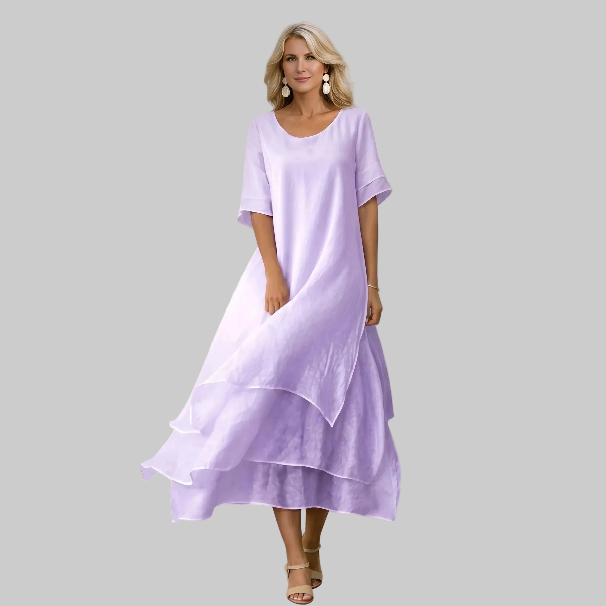 Clara - Women's Casual Layered Scoop Neck Midi Dress - Midi Dress - Purple - Parker&Brooks