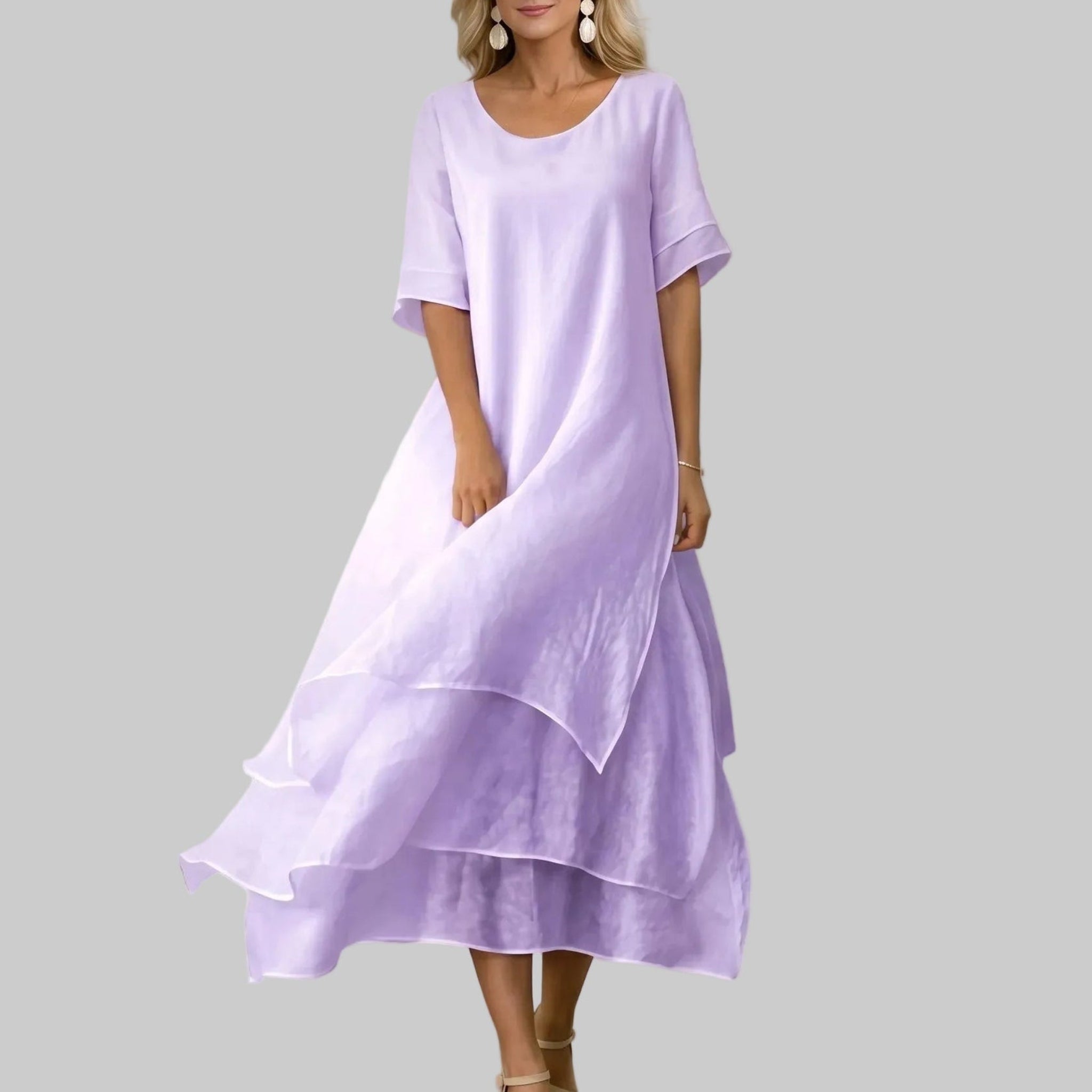 Clara - Women's Casual Layered Scoop Neck Midi Dress - Midi Dress - Purple - Parker&Brooks