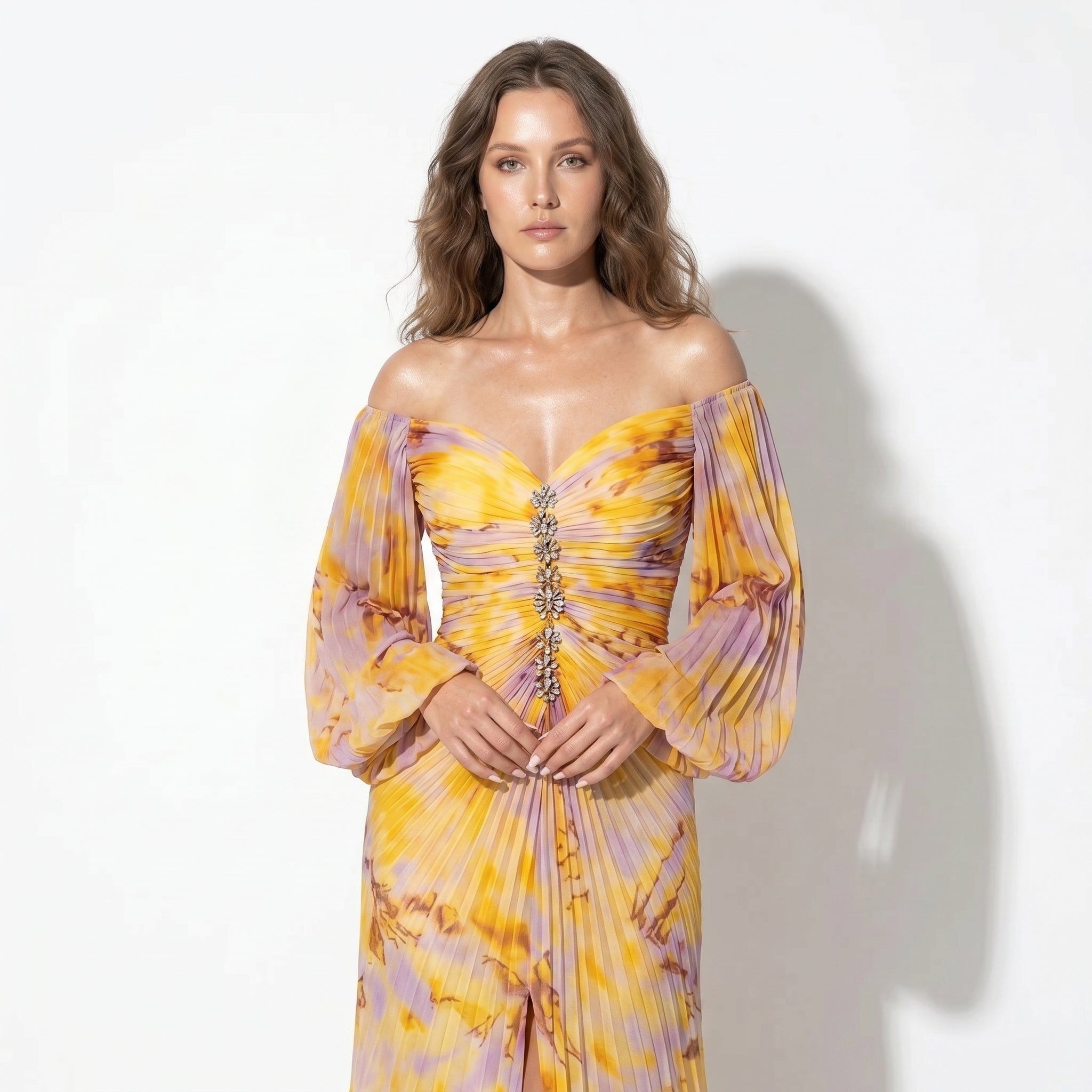 Clara - Women's Elegant Floral Maxi Dress - Dresses - Yellow - Parker&Brooks