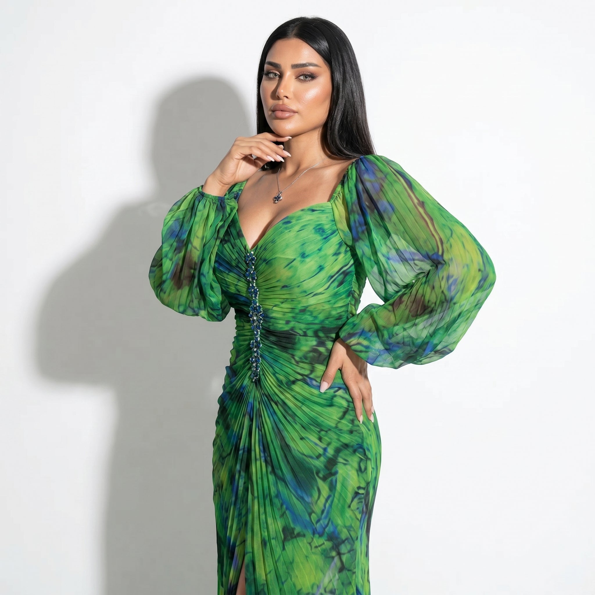 Clara - Women's Elegant Floral Maxi Dress - Dresses - Green - Parker&Brooks