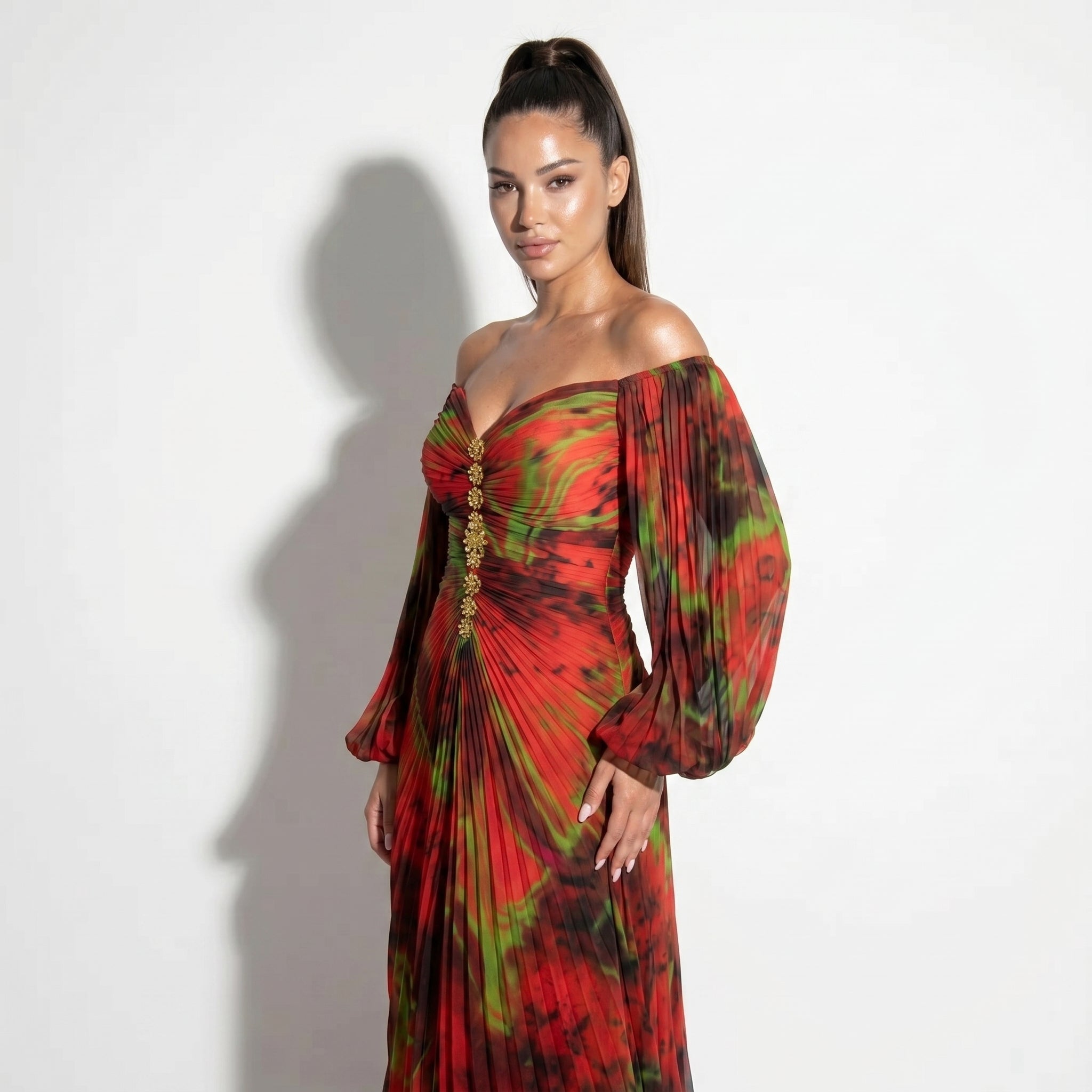 Clara - Women's Elegant Floral Maxi Dress - Dresses - Red - Parker&Brooks