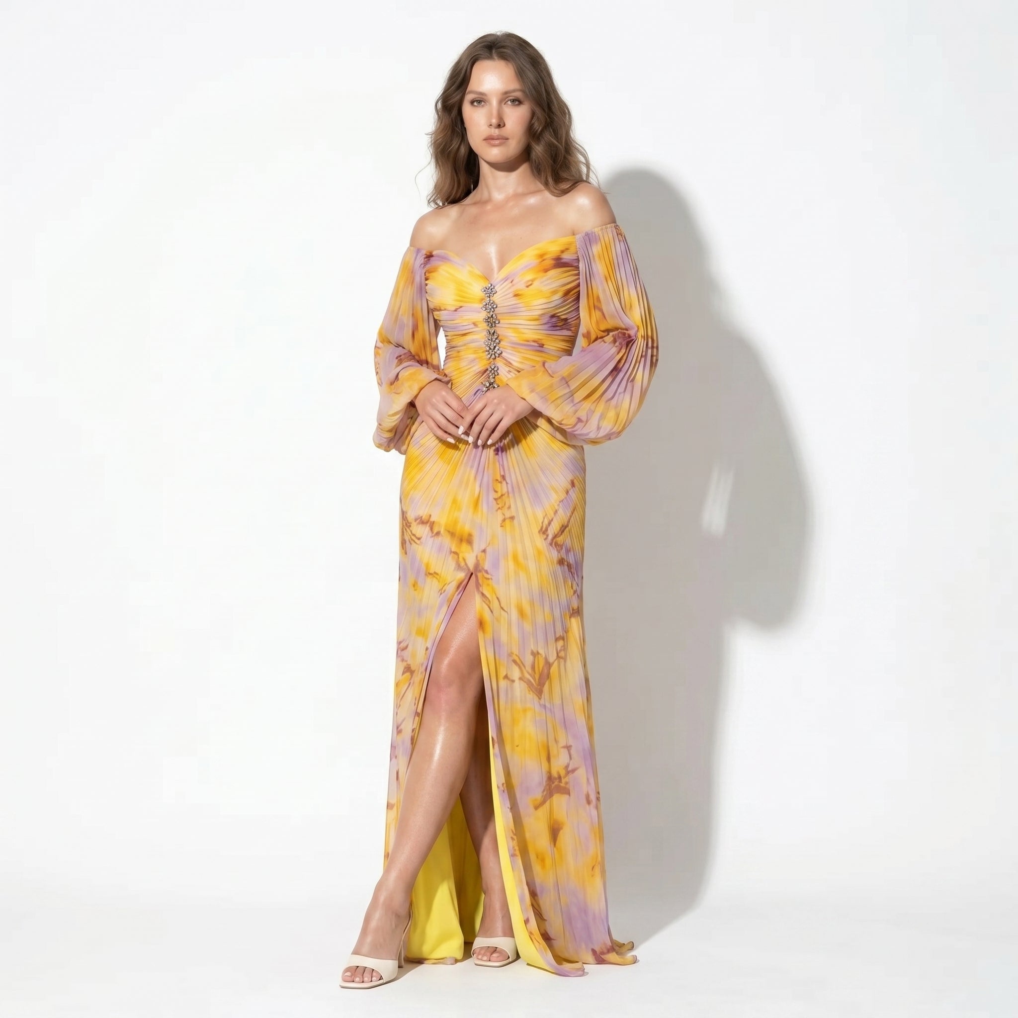 Clara - Women's Elegant Floral Maxi Dress - Dresses - Yellow - Parker&Brooks