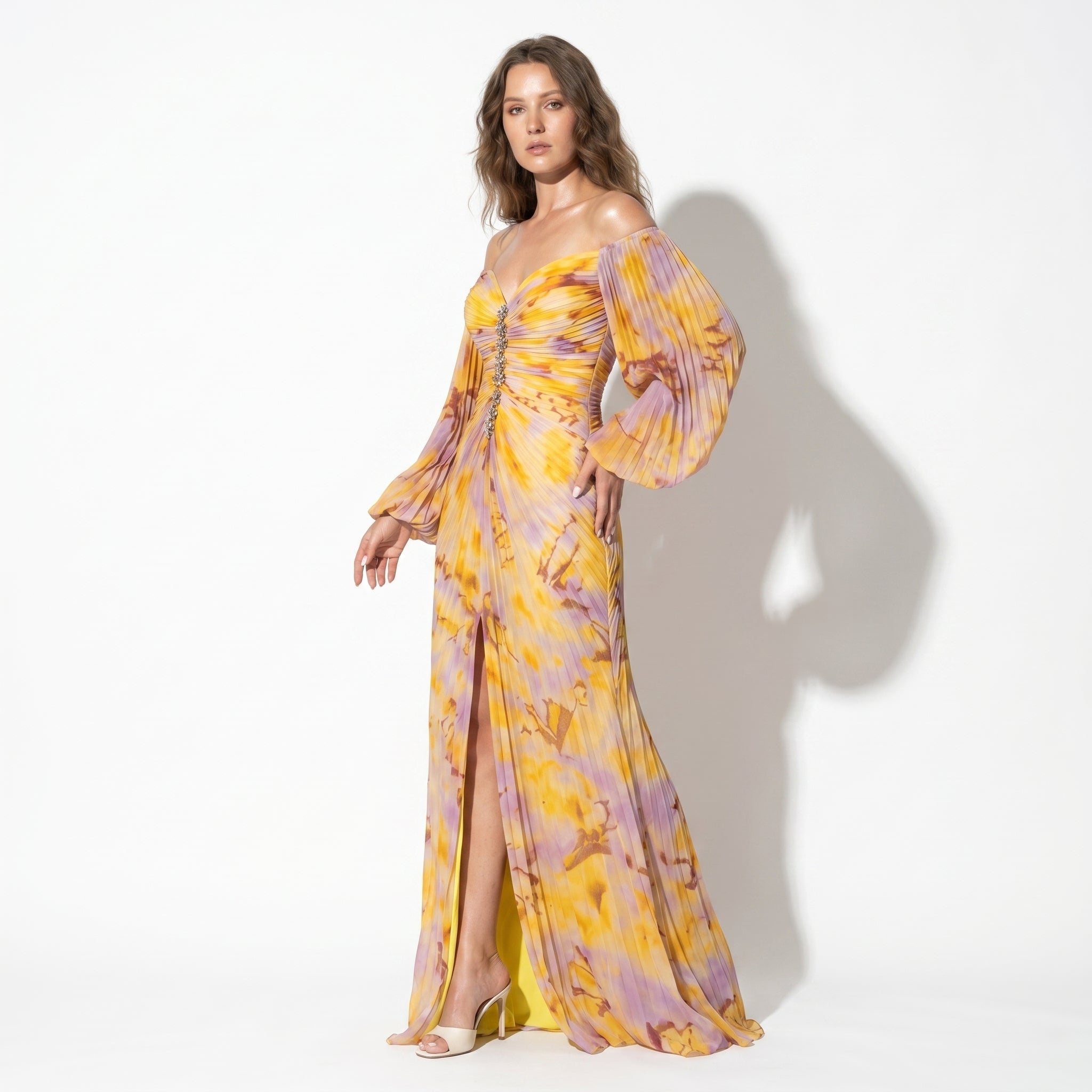 Clara - Women's Elegant Floral Maxi Dress - Dresses - Yellow - Parker&Brooks