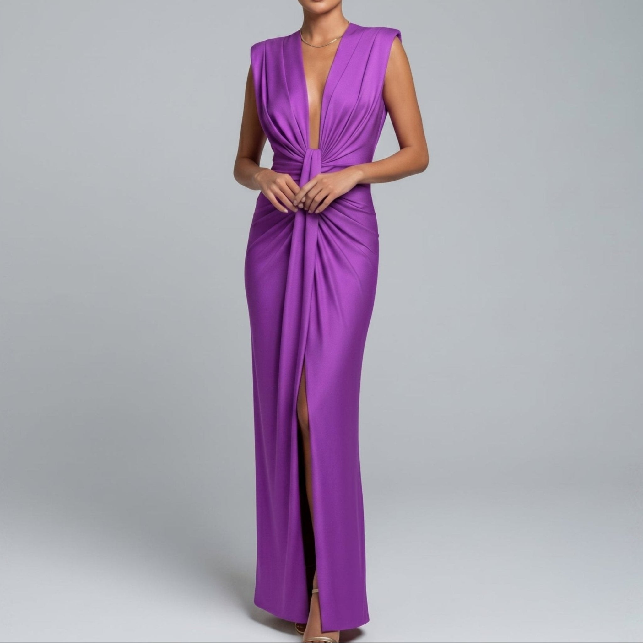 Clara - Women's Elegant Ruched Front Wedding Guest Maxi Dress