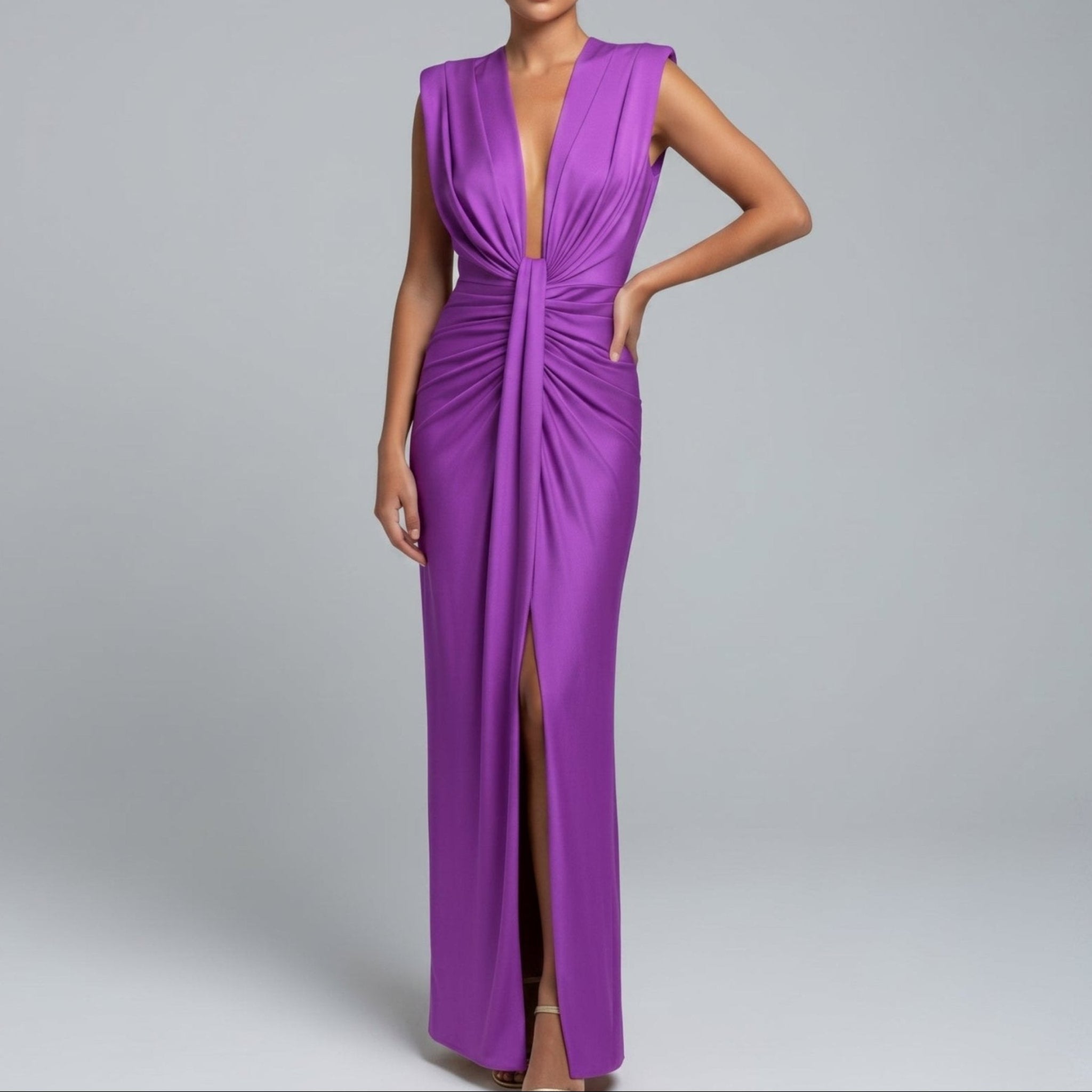 Clara - Women's Elegant Ruched Front Wedding Guest Maxi Dress