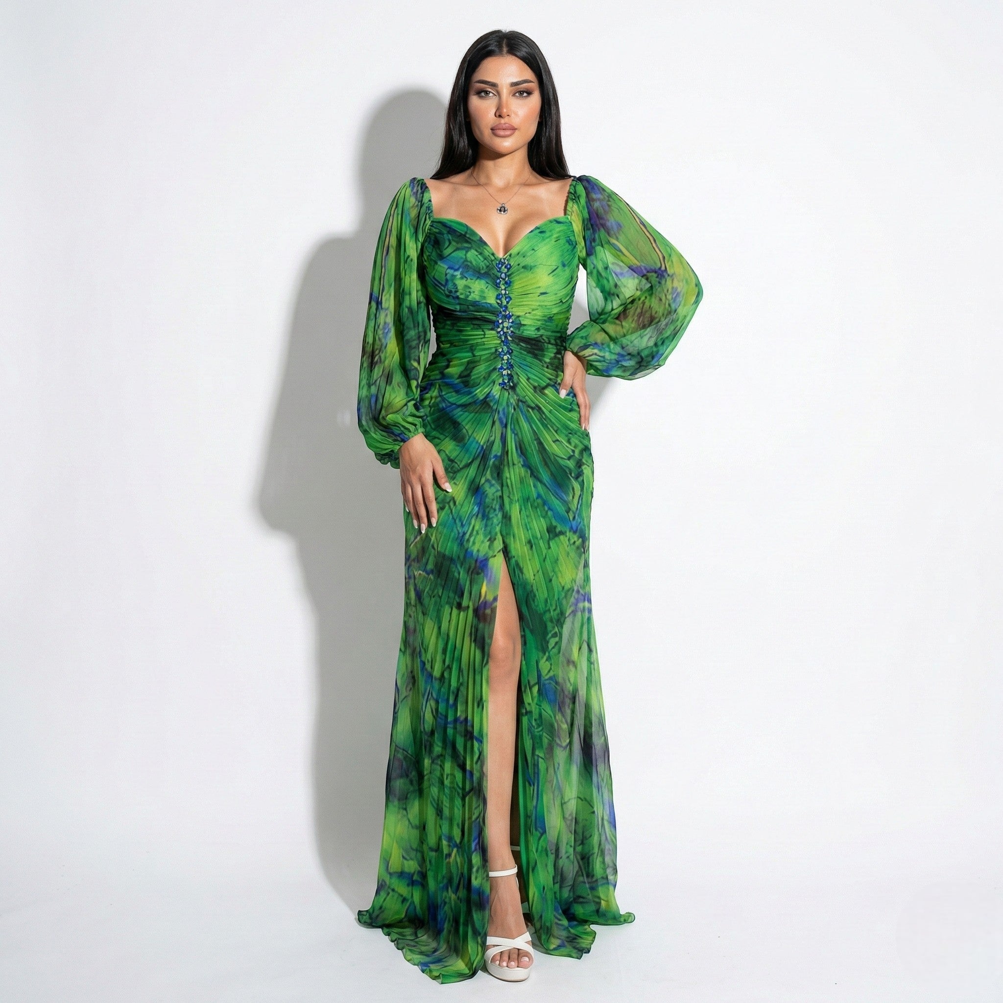 Clara - Women's Elegant Floral Maxi Dress - Dresses - Green - Parker&Brooks