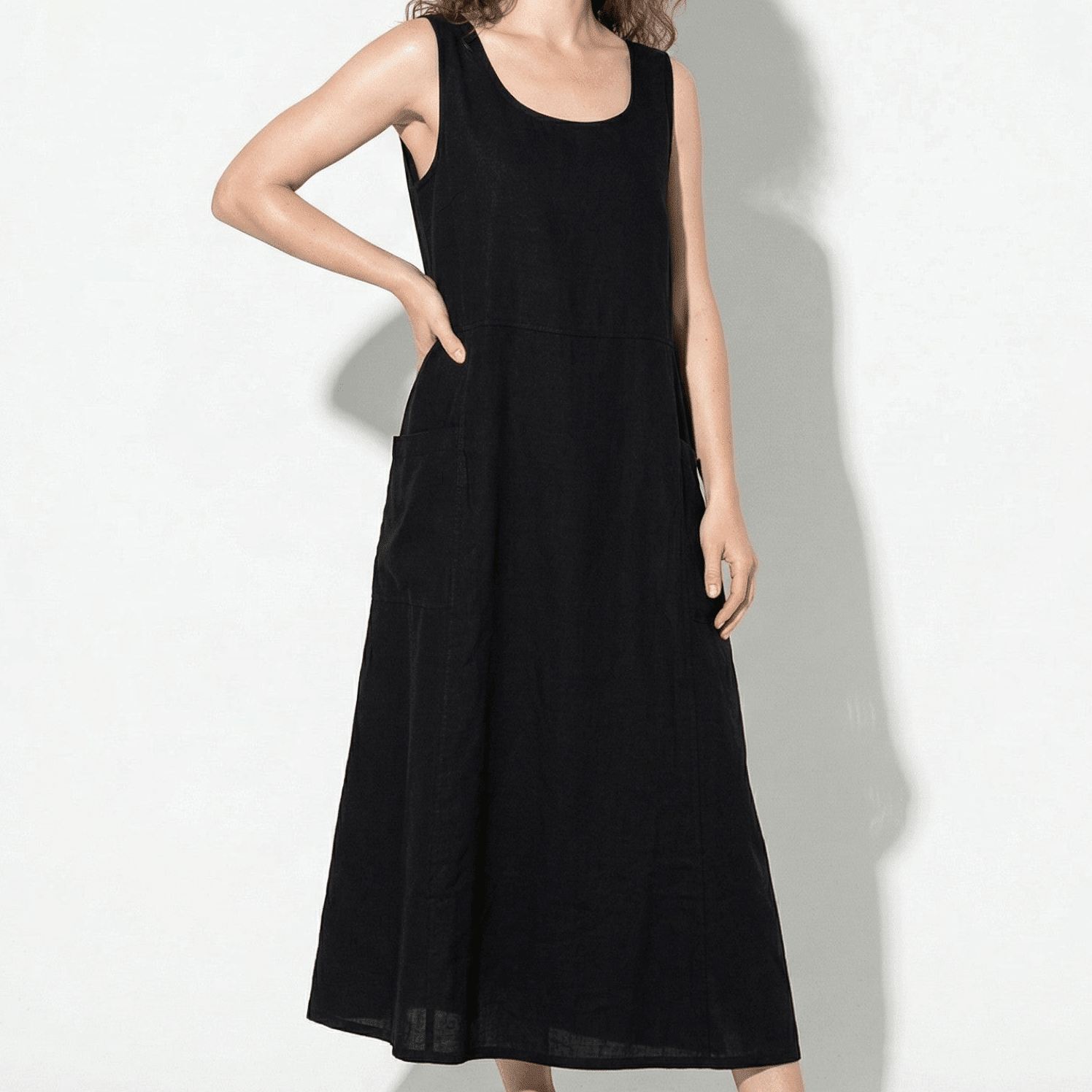 Clara - Women's Sleeveless Relaxed Fit Summer Maxi Dress - Dress - Black - Parker&Brooks