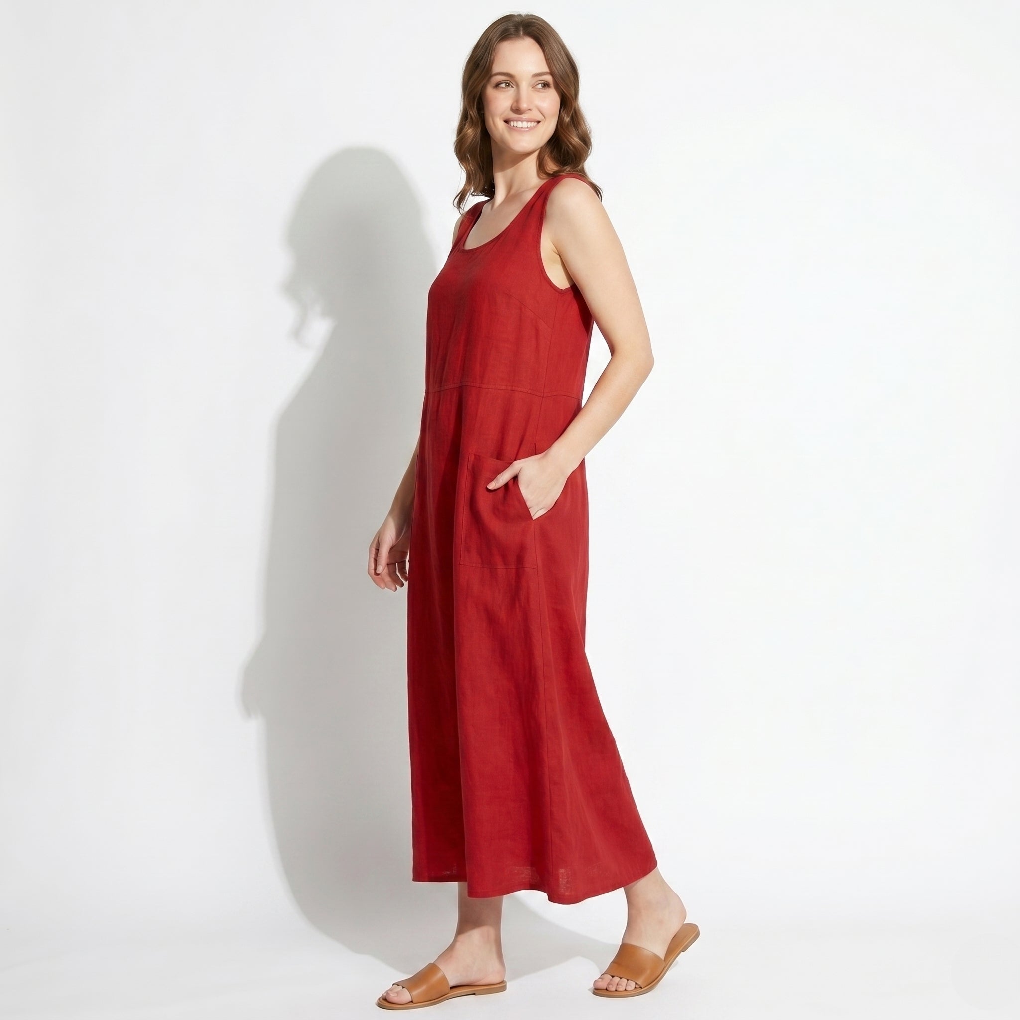 Clara - Women's Sleeveless Relaxed Fit Summer Maxi Dress - Dress - Red - Parker&Brooks