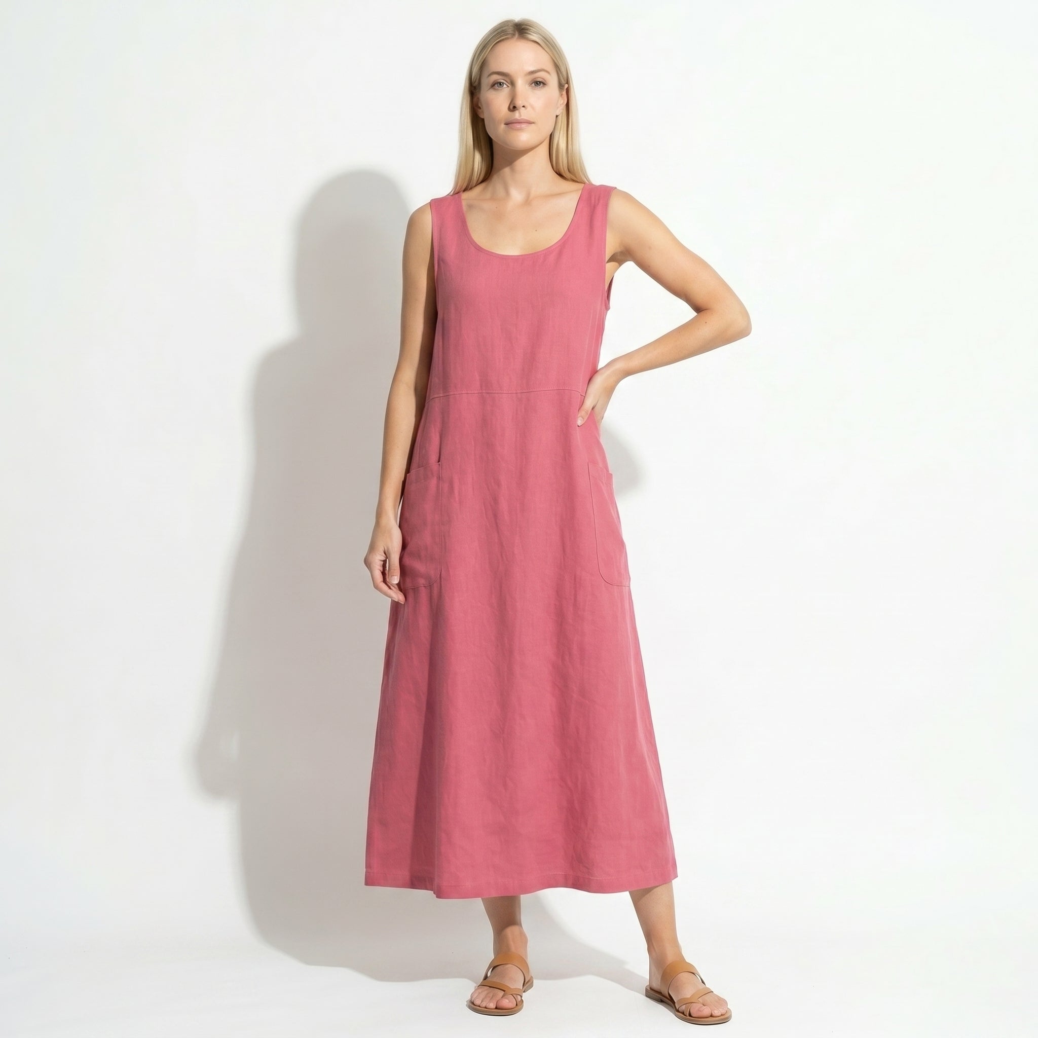 Clara - Women's Sleeveless Relaxed Fit Summer Maxi Dress - Dress - Pink - Parker&Brooks