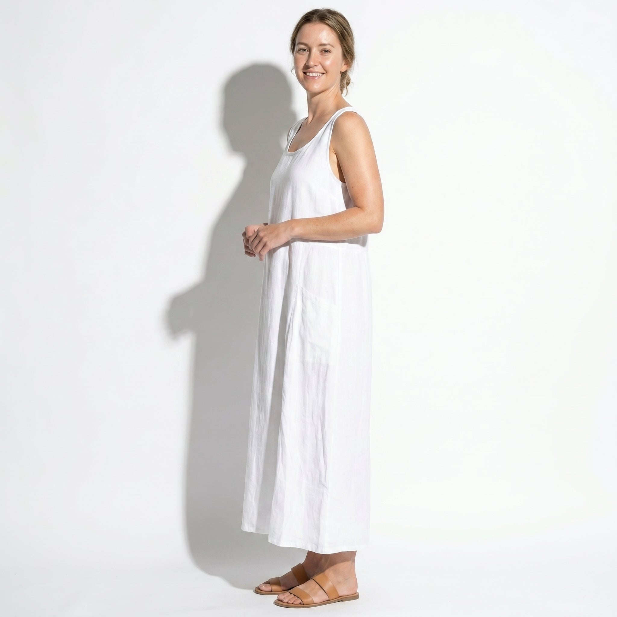 Clara - Women's Sleeveless Relaxed Fit Summer Maxi Dress - Dress - White - Parker&Brooks
