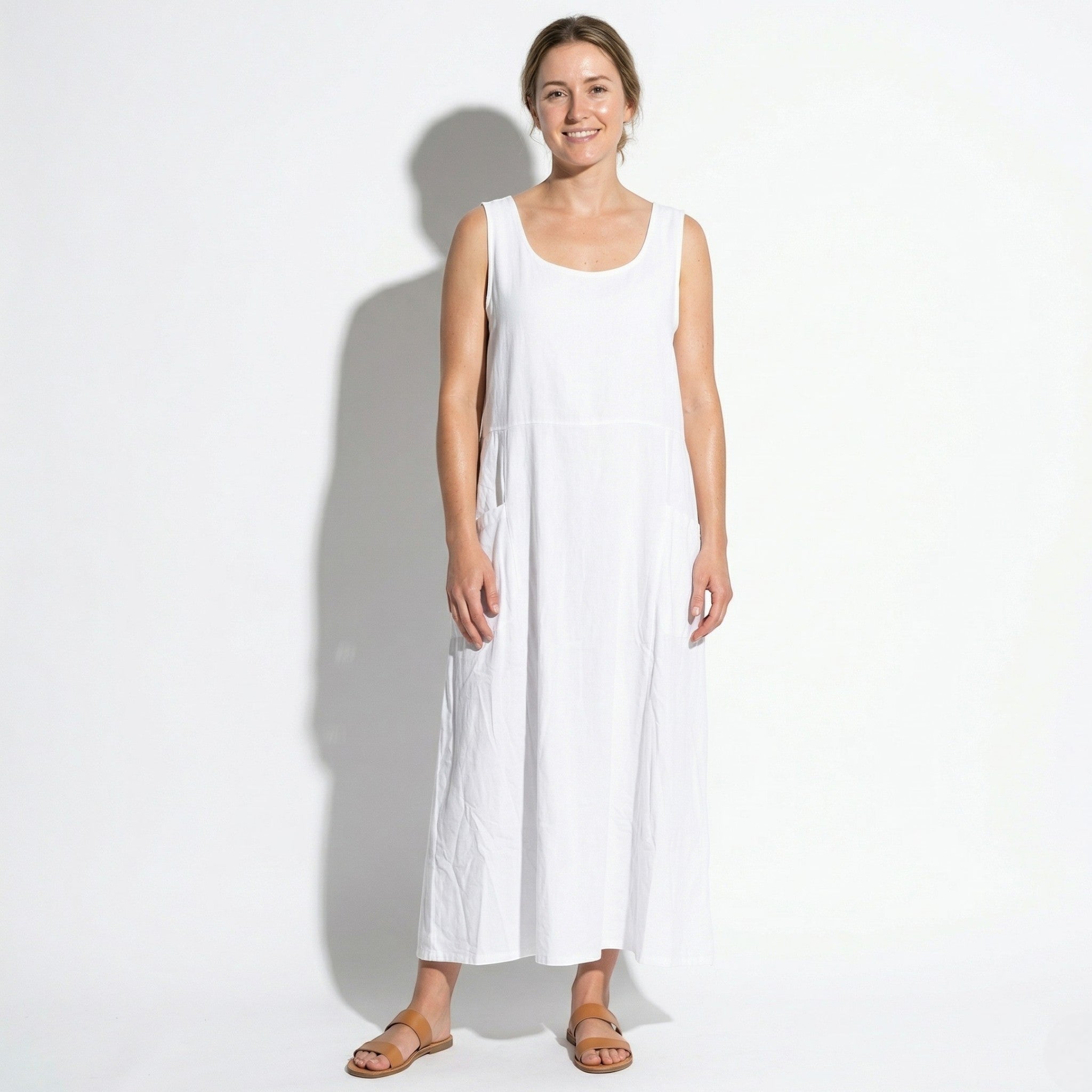 Clara - Women's Sleeveless Relaxed Fit Summer Maxi Dress - Dress - White - Parker&Brooks