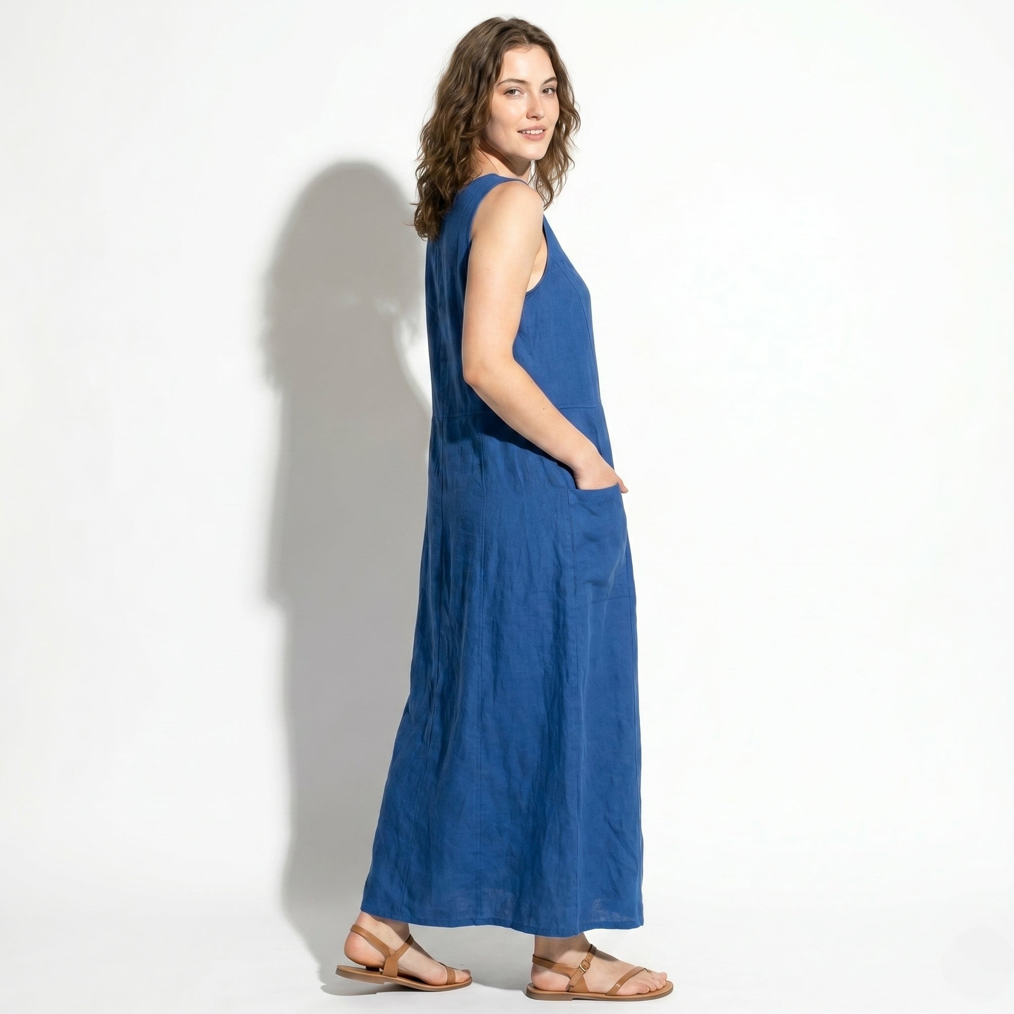 Clara - Women's Sleeveless Relaxed Fit Summer Maxi Dress - Dress - Blue - Parker&Brooks