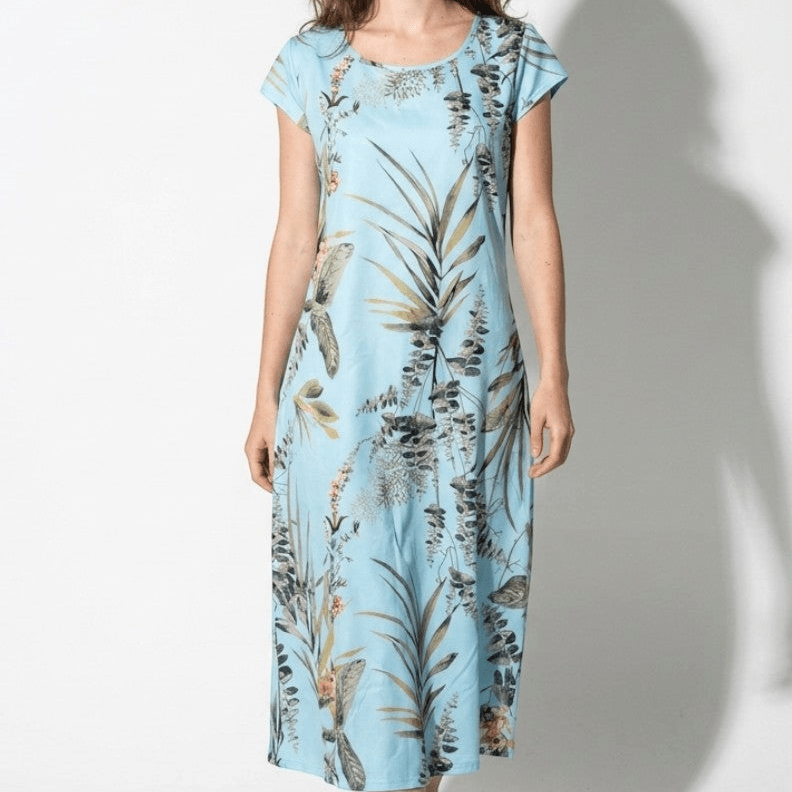 Clara - Women's Summer Print Cap Sleeve Midi Dress - Midi Dresses - Light Blue - Parker&Brooks