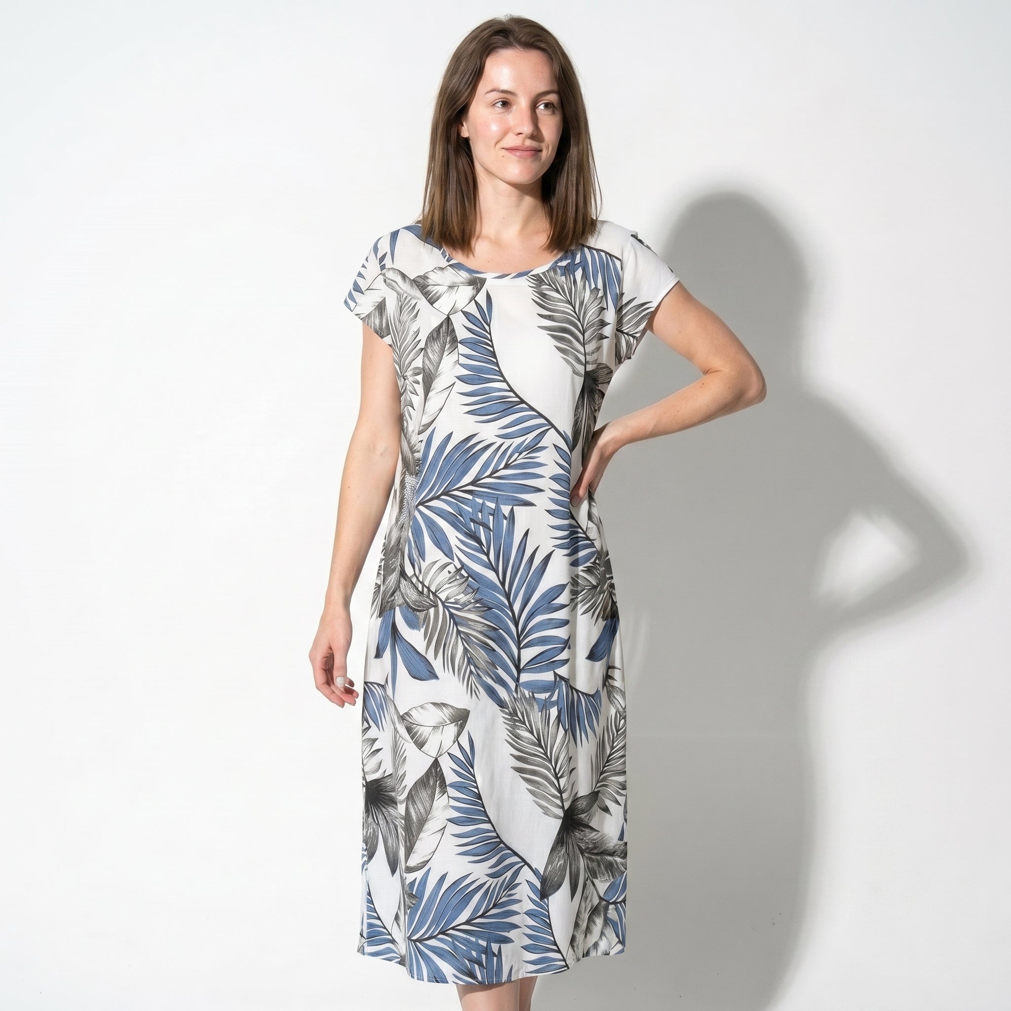 Clara - Women's Summer Print Cap Sleeve Midi Dress - Midi Dresses - Blue - Parker&Brooks