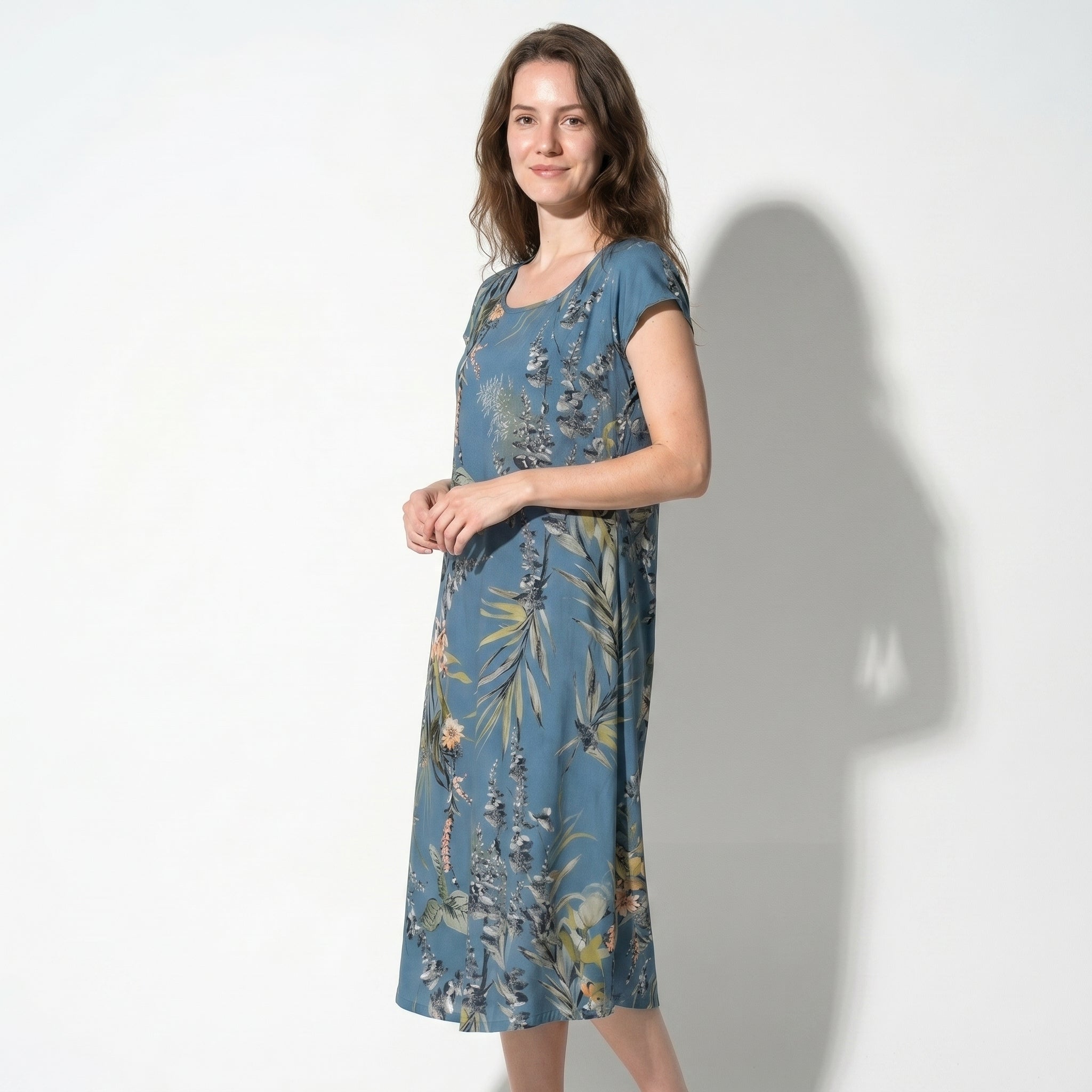 Clara - Women's Summer Print Cap Sleeve Midi Dress - Midi Dresses - Navy Blue - Parker&Brooks