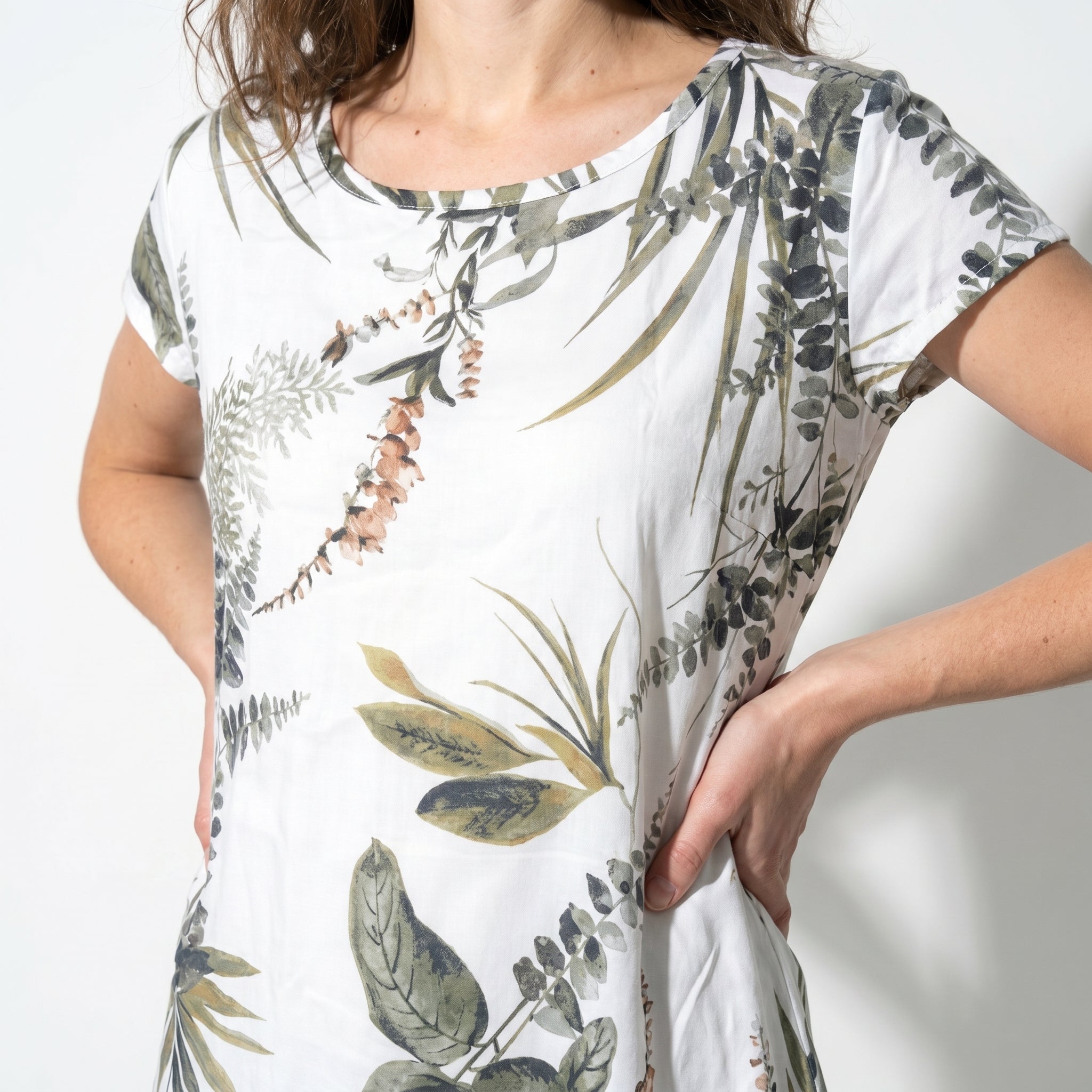 Clara - Women's Summer Print Cap Sleeve Midi Dress - Midi Dresses - White - Parker&Brooks