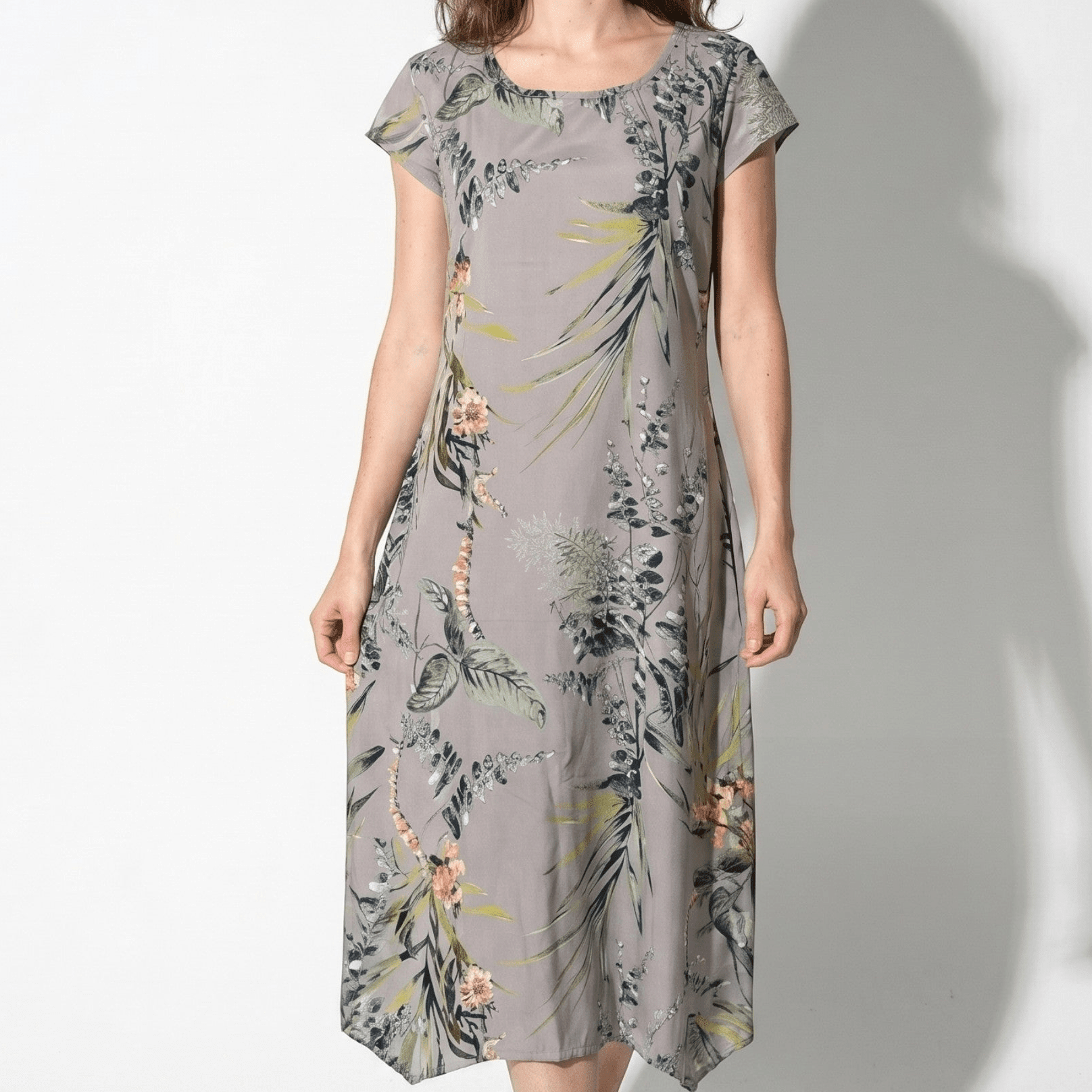 Clara - Women's Summer Print Cap Sleeve Midi Dress - Midi Dresses - Brown - Parker&Brooks
