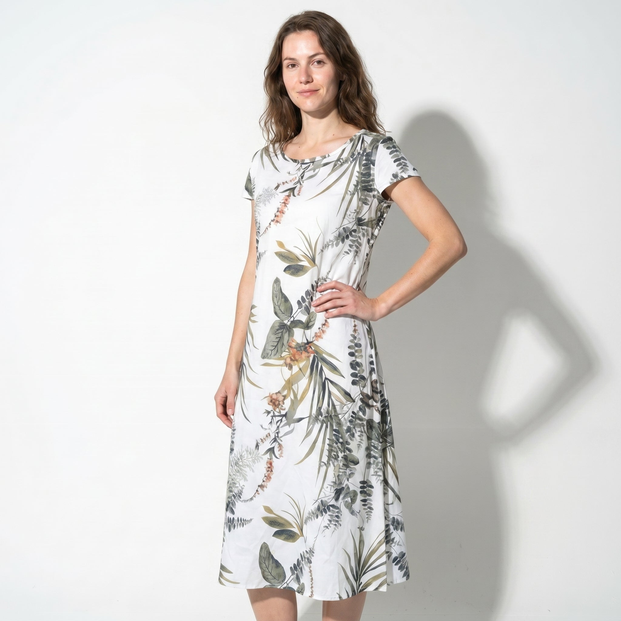 Clara - Women's Summer Print Cap Sleeve Midi Dress - Midi Dresses - White - Parker&Brooks