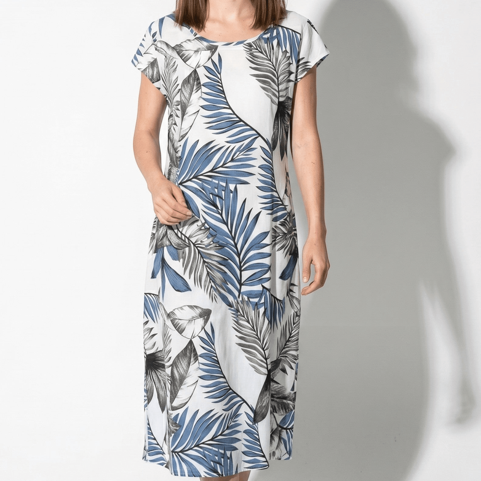 Clara - Women's Summer Print Cap Sleeve Midi Dress - Midi Dresses - Blue - Parker&Brooks