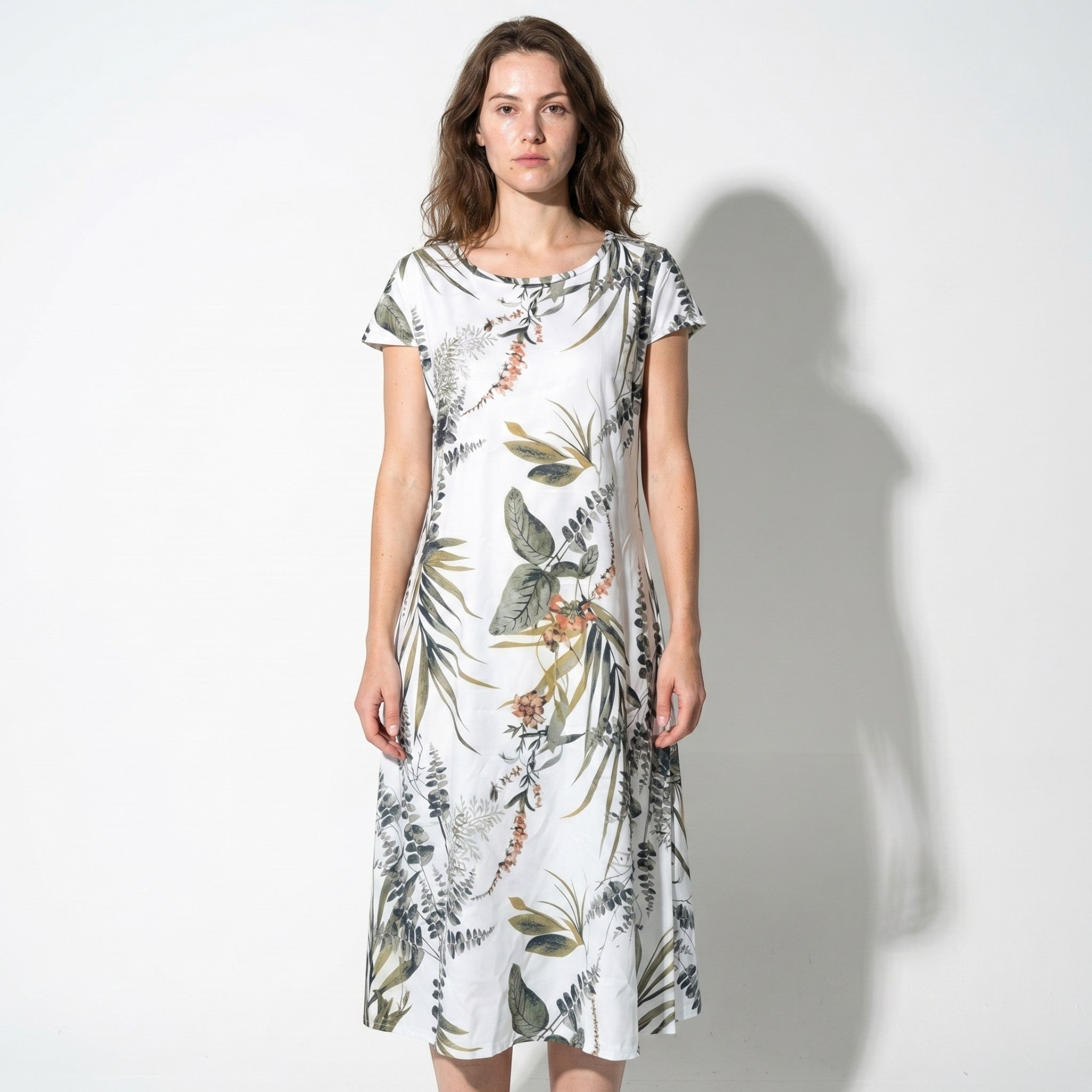 Clara - Women's Summer Print Cap Sleeve Midi Dress - Midi Dresses - White - Parker&Brooks