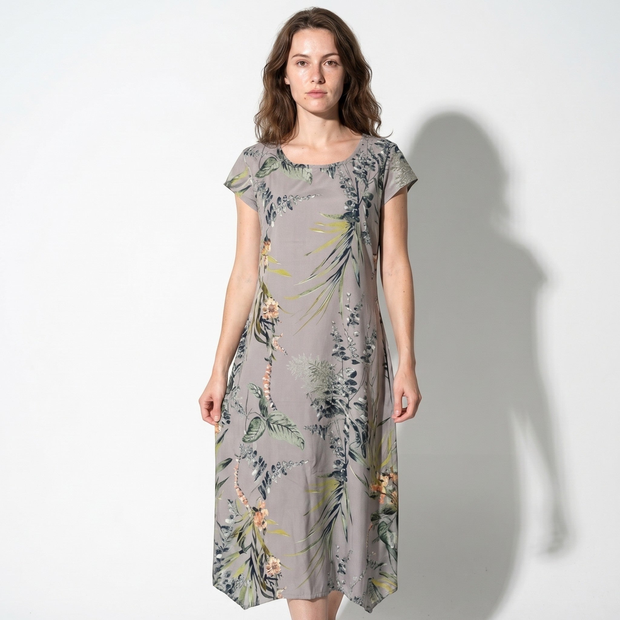 Clara - Women's Summer Print Cap Sleeve Midi Dress - Midi Dresses - Brown - Parker&Brooks