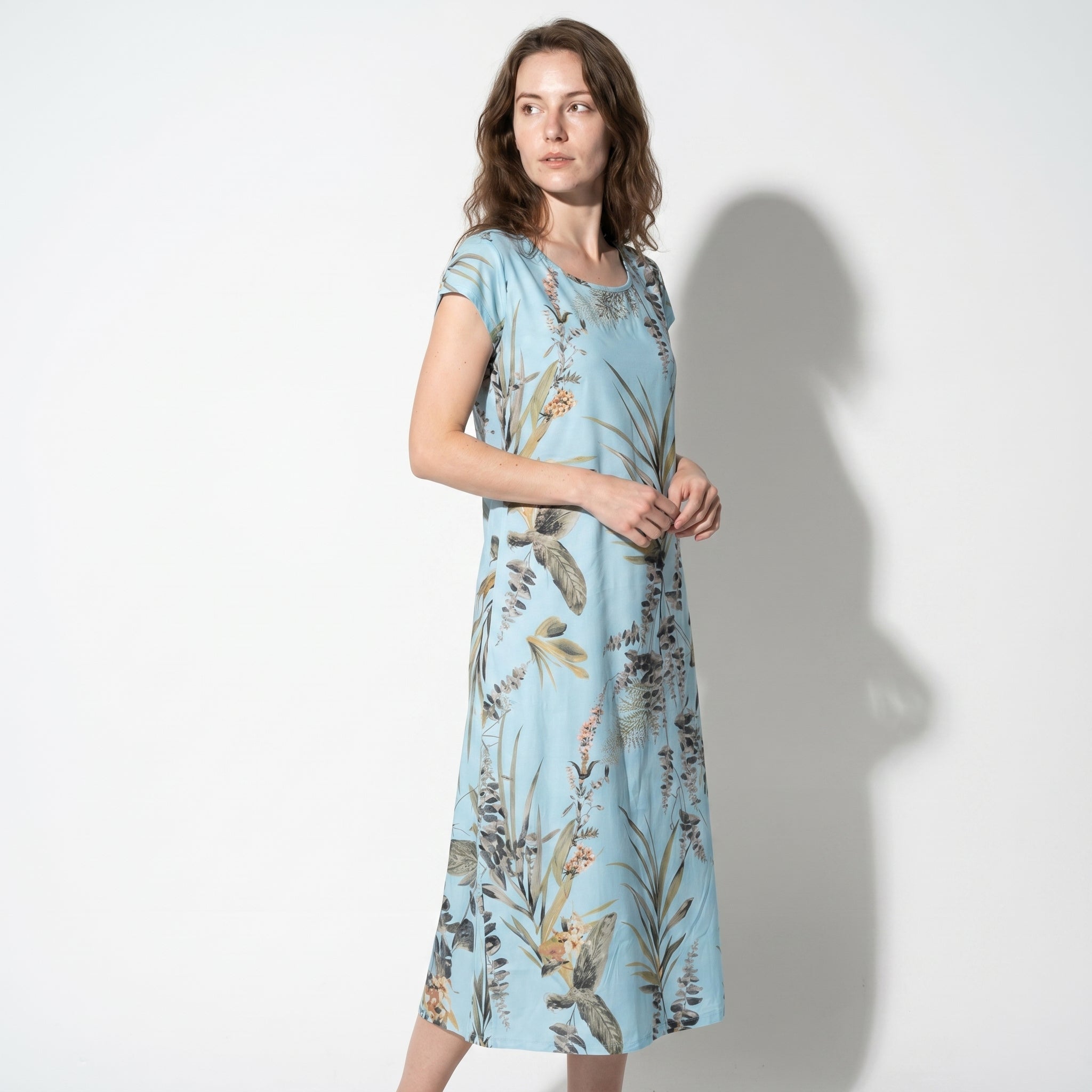 Clara - Women's Summer Print Cap Sleeve Midi Dress - Midi Dresses - Light Blue - Parker&Brooks