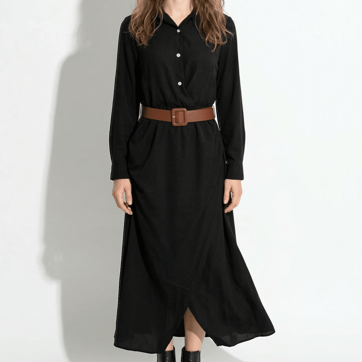 Clara - Women's Casual Belted Wrap Maxi Dress - Maxi Dress - Black - Parker&Brooks