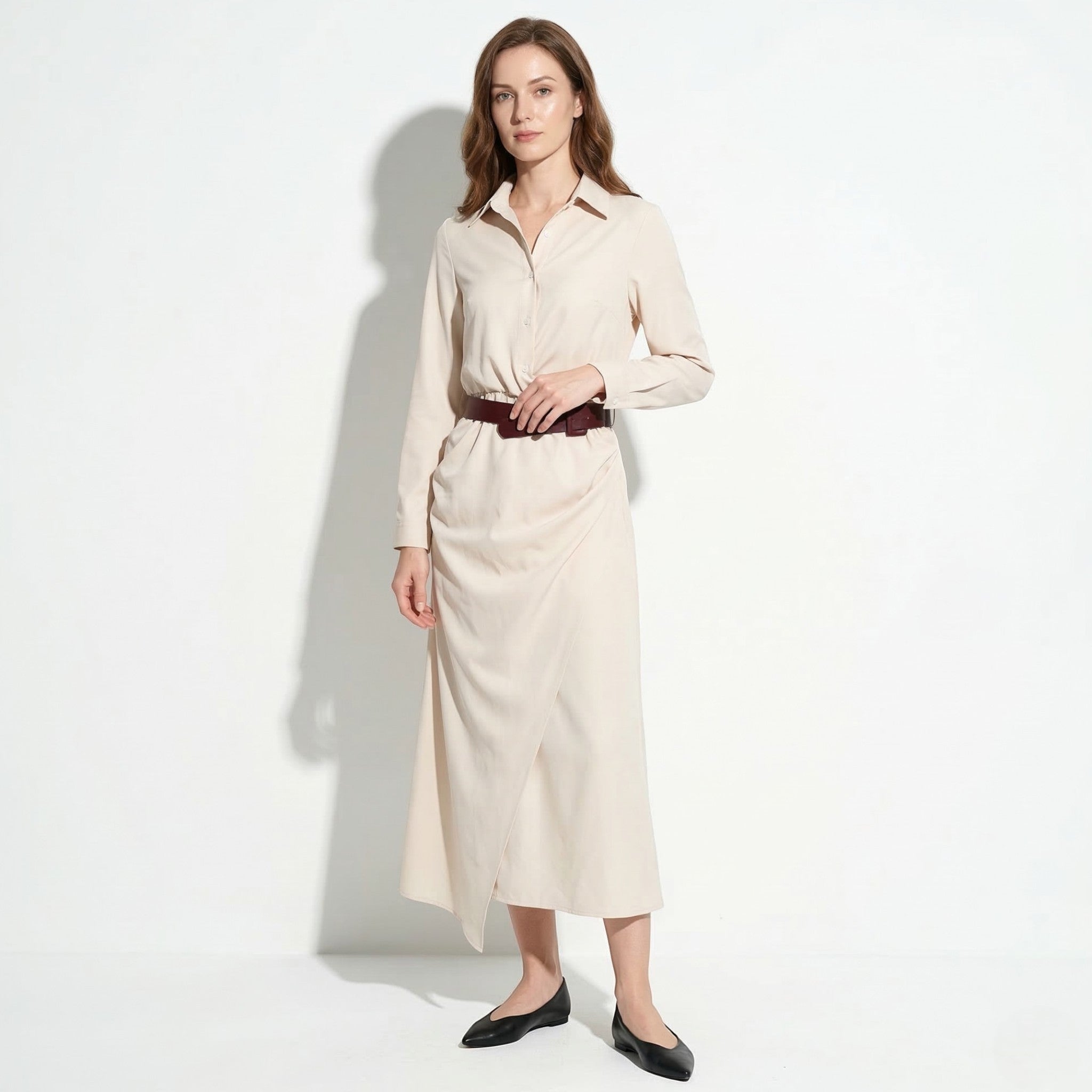 Clara - Women's Casual Belted Wrap Maxi Dress - Maxi Dress - White - Parker&Brooks
