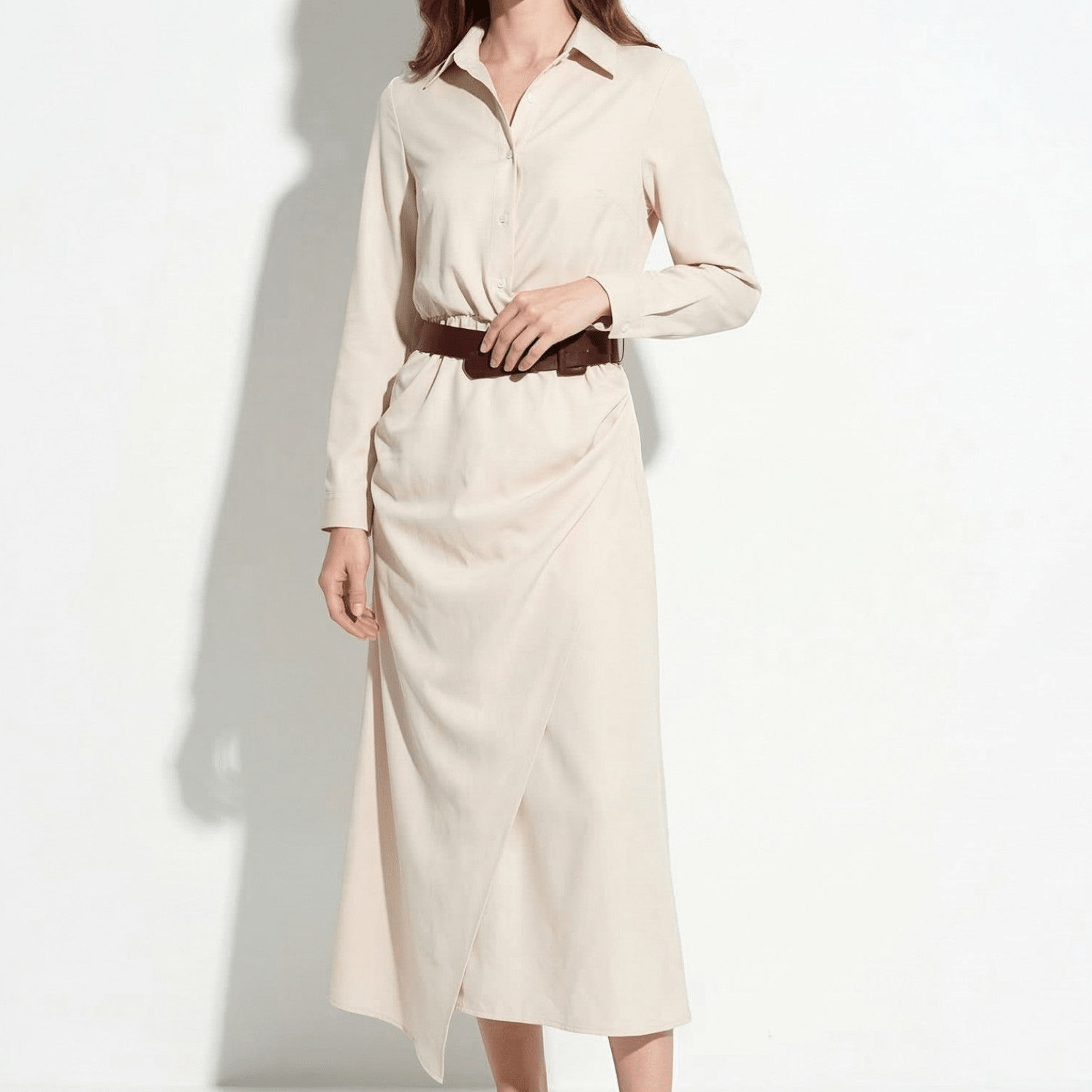 Clara - Women's Casual Belted Wrap Maxi Dress - Maxi Dress - White - Parker&Brooks