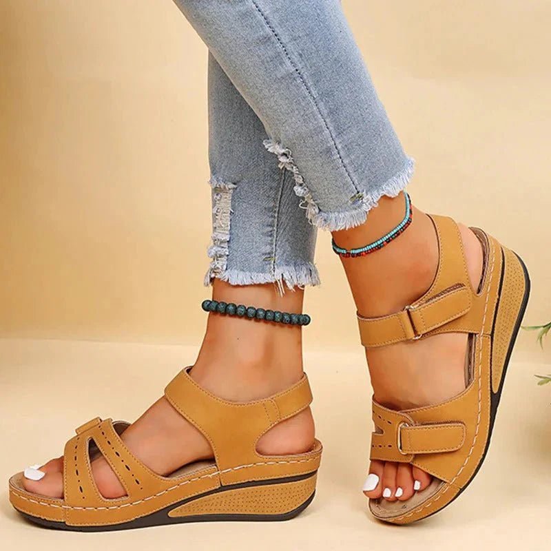 Cora - Women's Orthopedic Wedge Sandals - Sandals - Yellow - Parker&Brooks