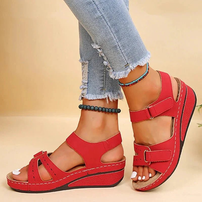 Cora - Women's Orthopedic Wedge Sandals - Sandals - Red - Parker&Brooks