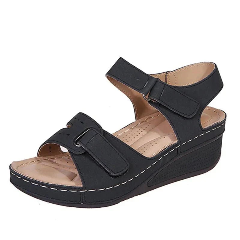Cora - Women's Orthopedic Wedge Sandals - Sandals - Black - Parker&Brooks