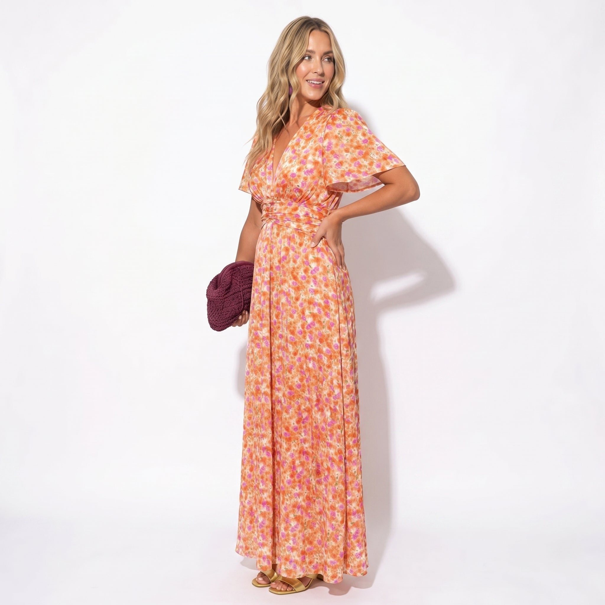 Daisy - Women's Floral Maxi Dress - Dress - Orange - Parker&Brooks