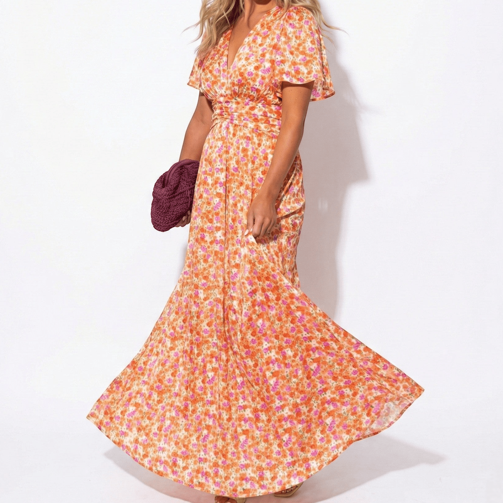 Daisy - Women's Floral Maxi Dress - Dress - Orange - Parker&Brooks