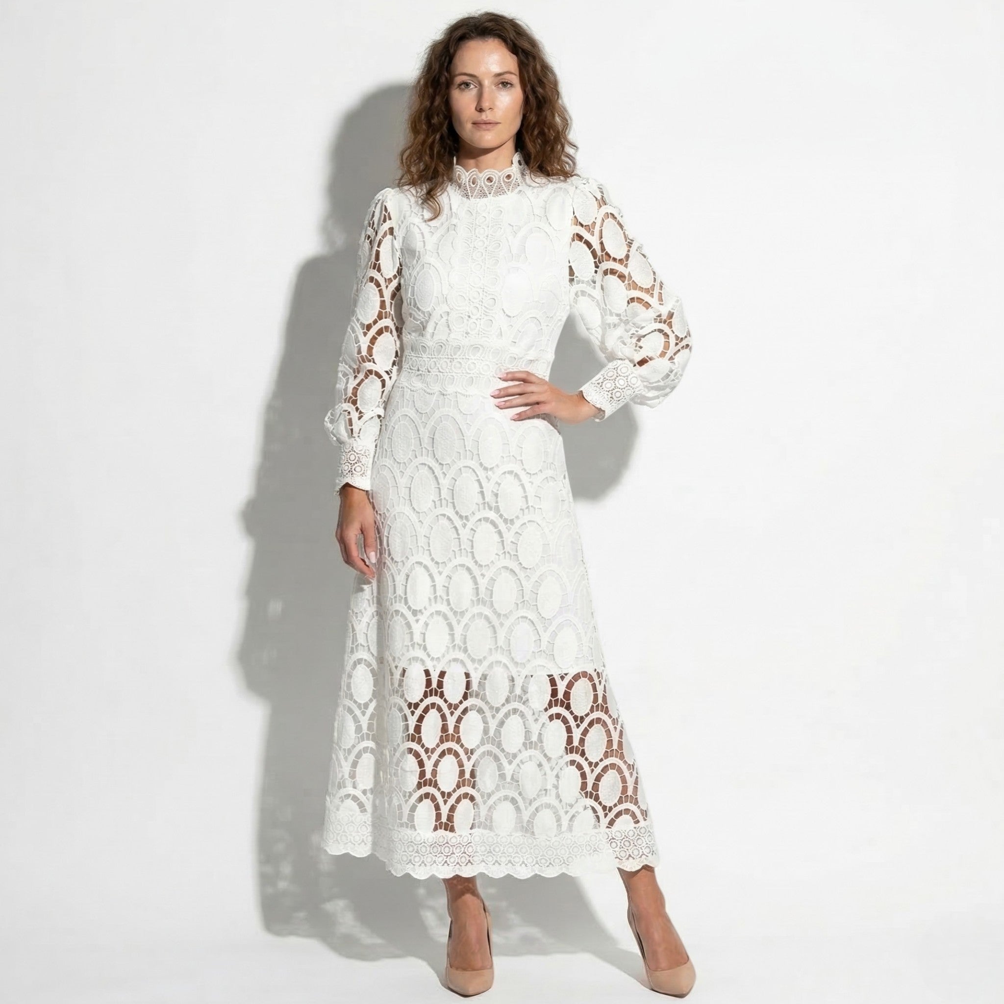 Daisy - Women's Evening Lace Midi Dress - Midi Dresses - White - Parker&Brooks