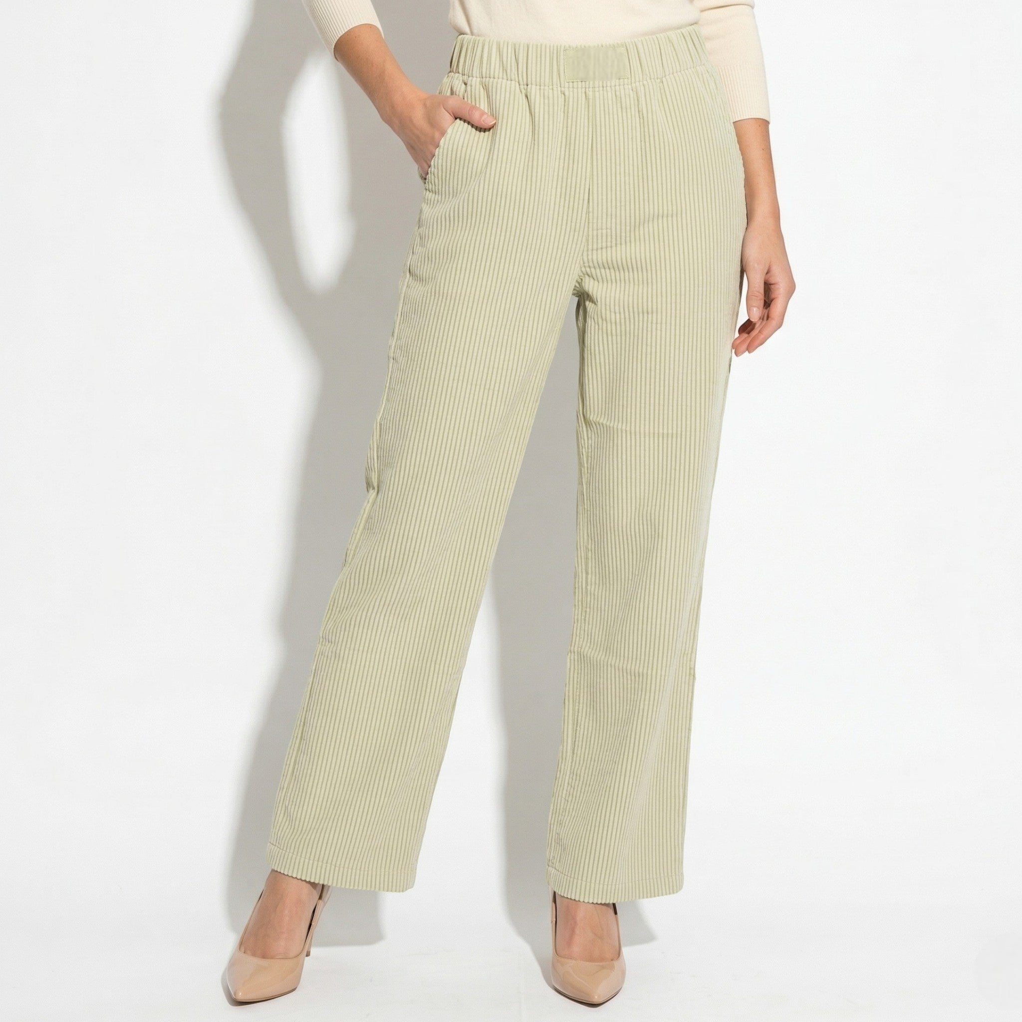 Daisy - Women's Striped Lounge Pants with Elastic Waist - Pants & Trousers - Light Yellow - Parker&Brooks