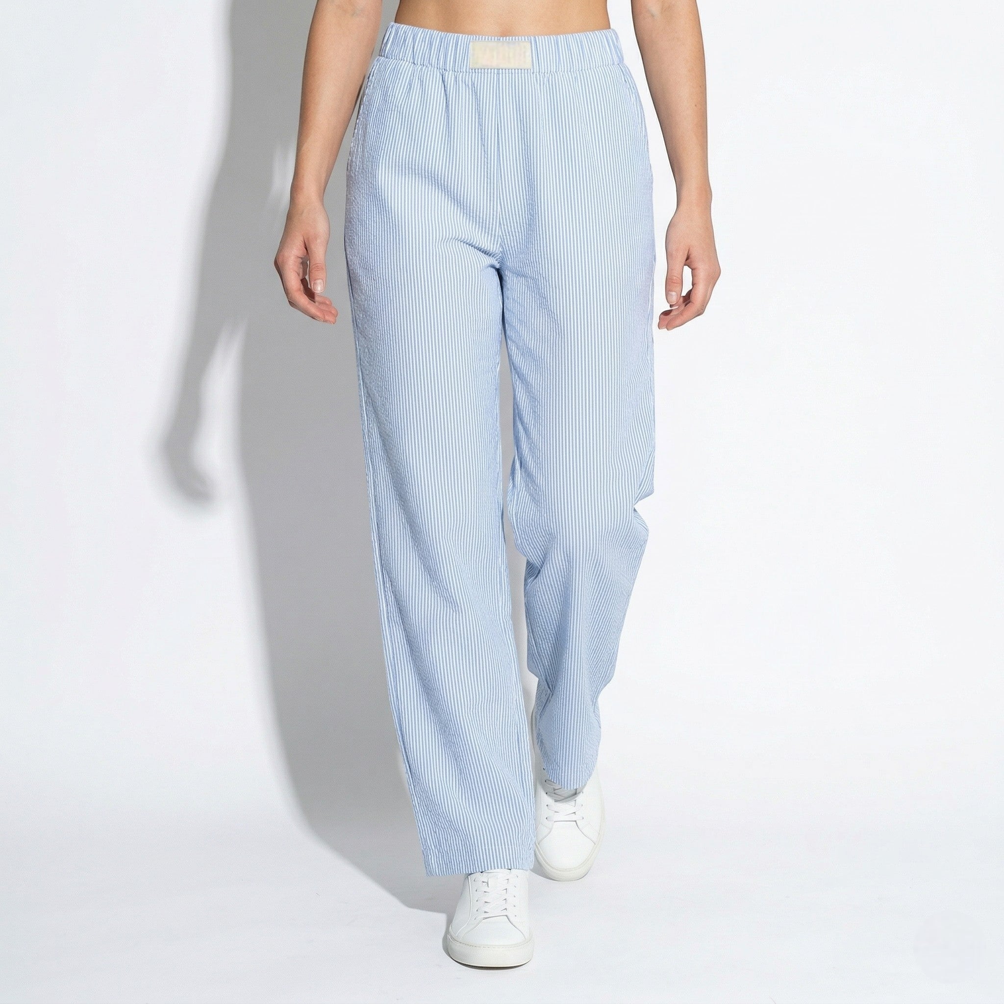 Daisy - Women's Striped Lounge Pants with Elastic Waist - Pants & Trousers - Light Blue - Parker&Brooks