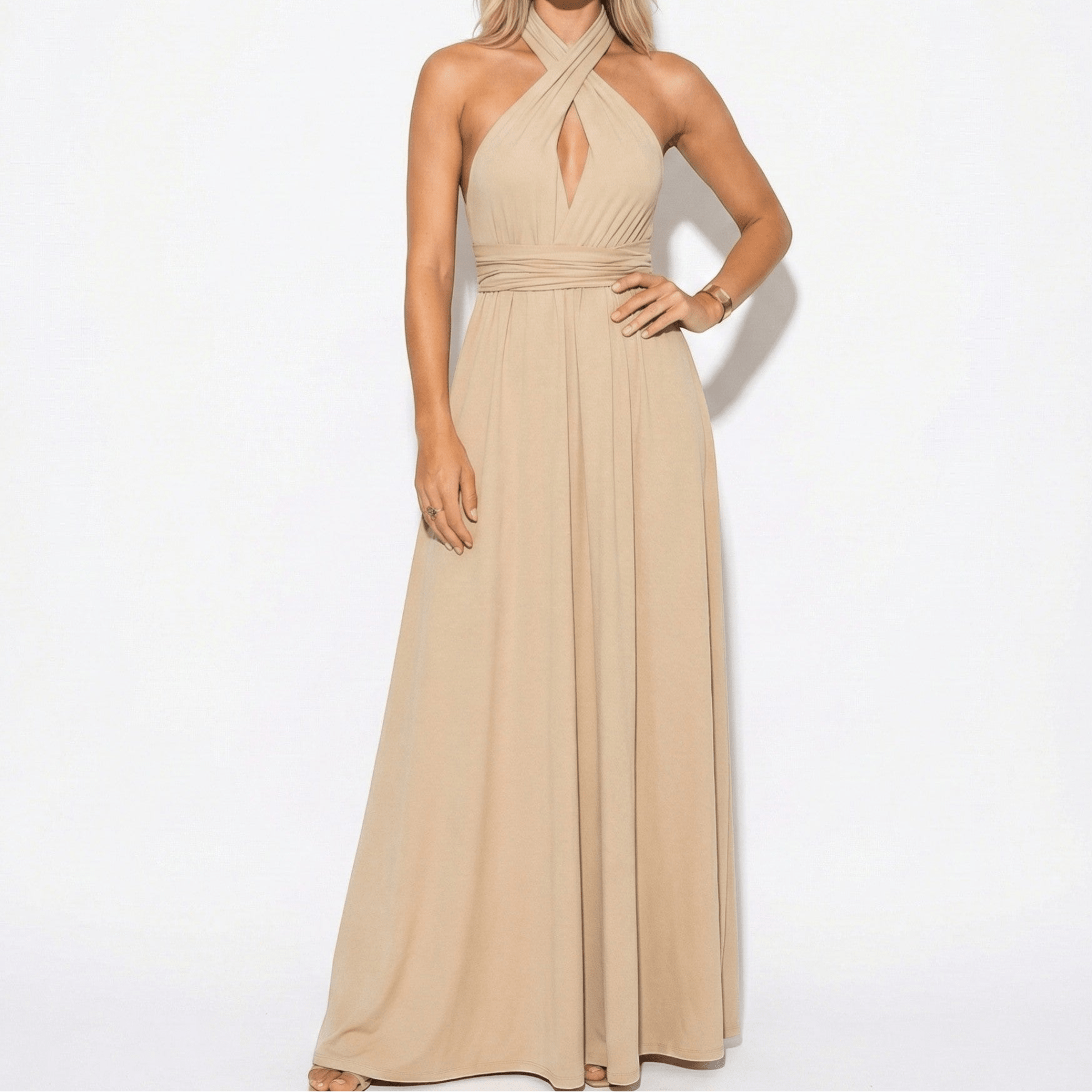 Danielle - Women's 3 - Way Wedding Guest Maxi Dress - Dress - Khaki - Parker&Brooks