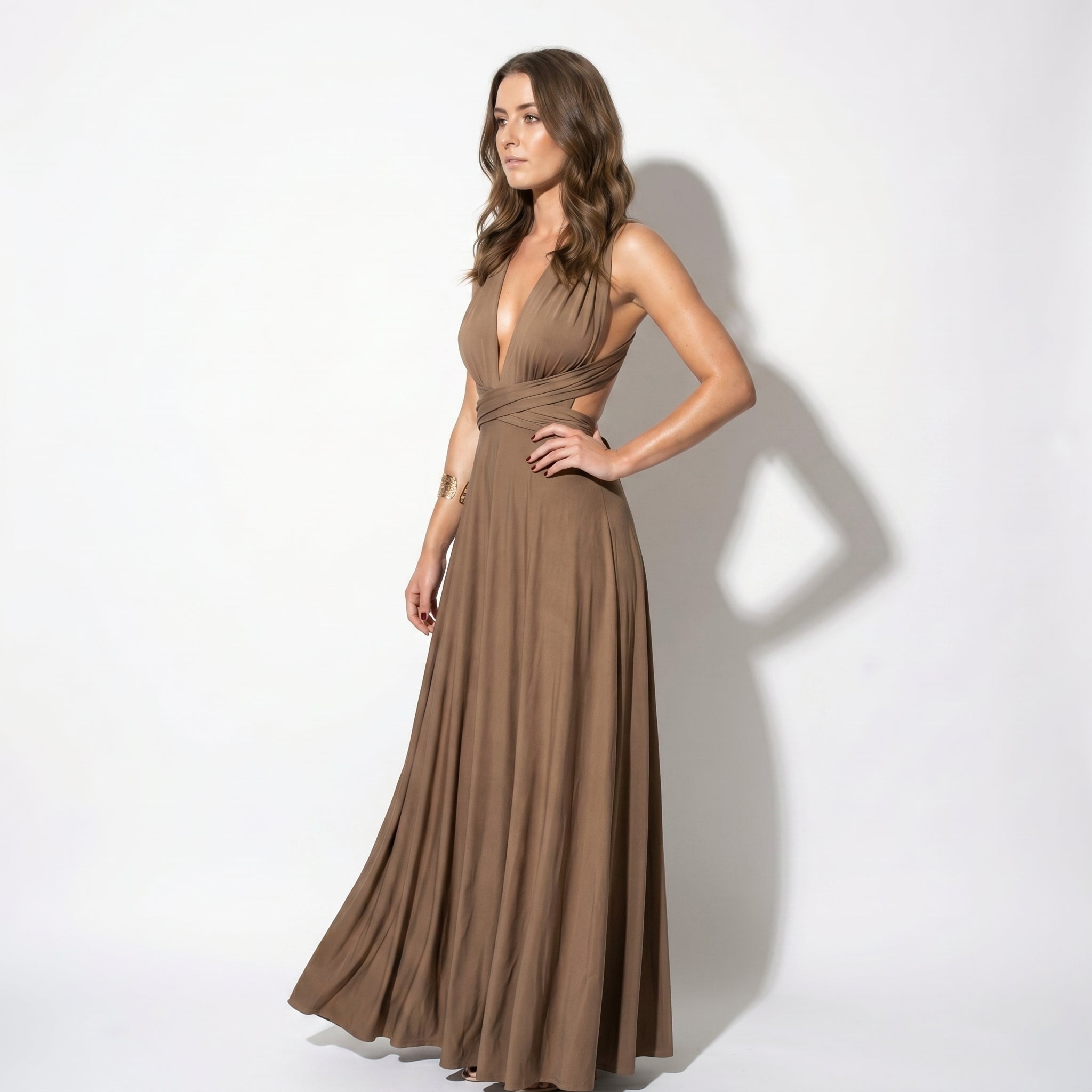 Danielle - Women's 3 - Way Wedding Guest Maxi Dress - Dress - Coffee - Parker&Brooks