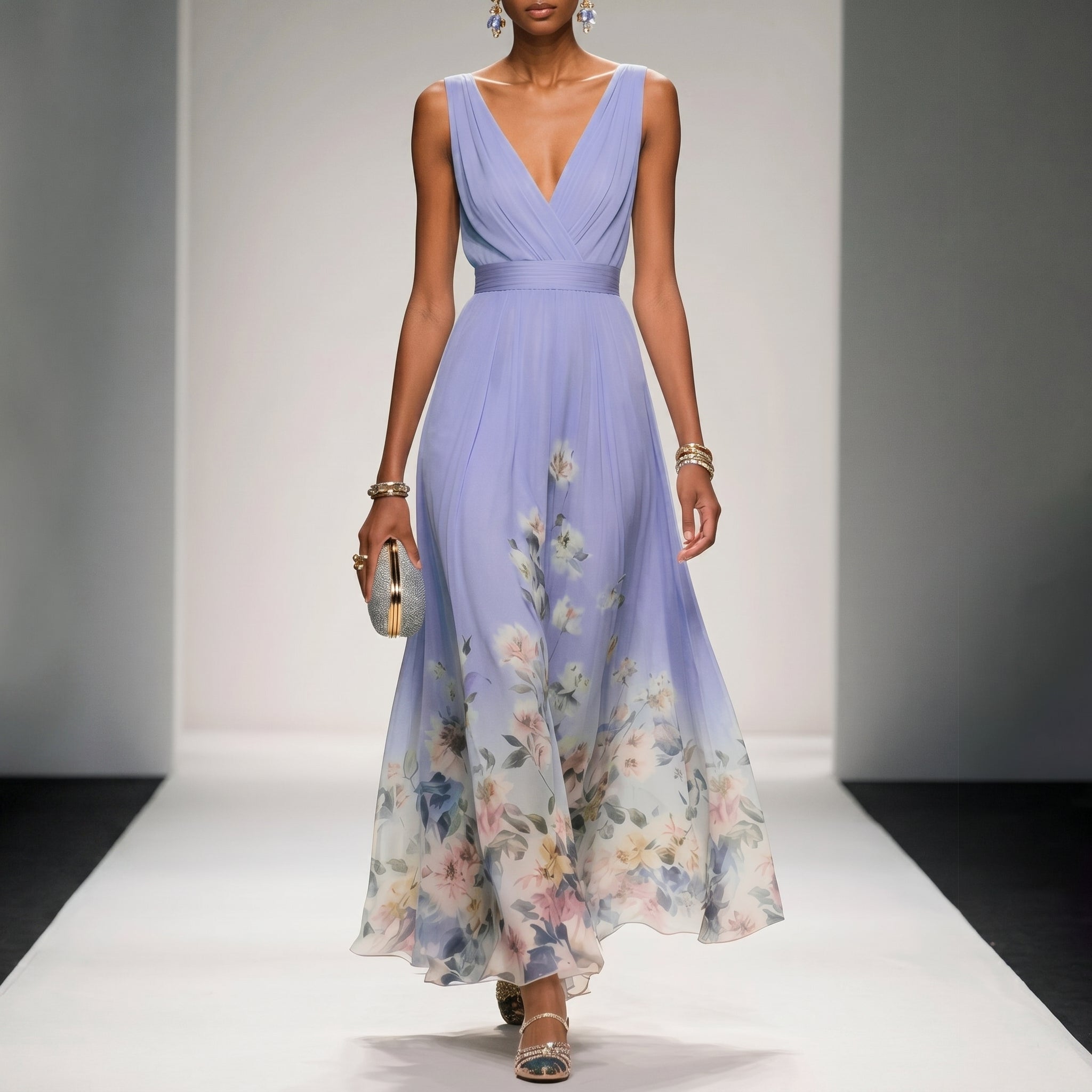 Diana - Women's Wedding Guest Sleeveless Floral Maxi Dress - Maxi Dresses - Purple - Parker&Brooks