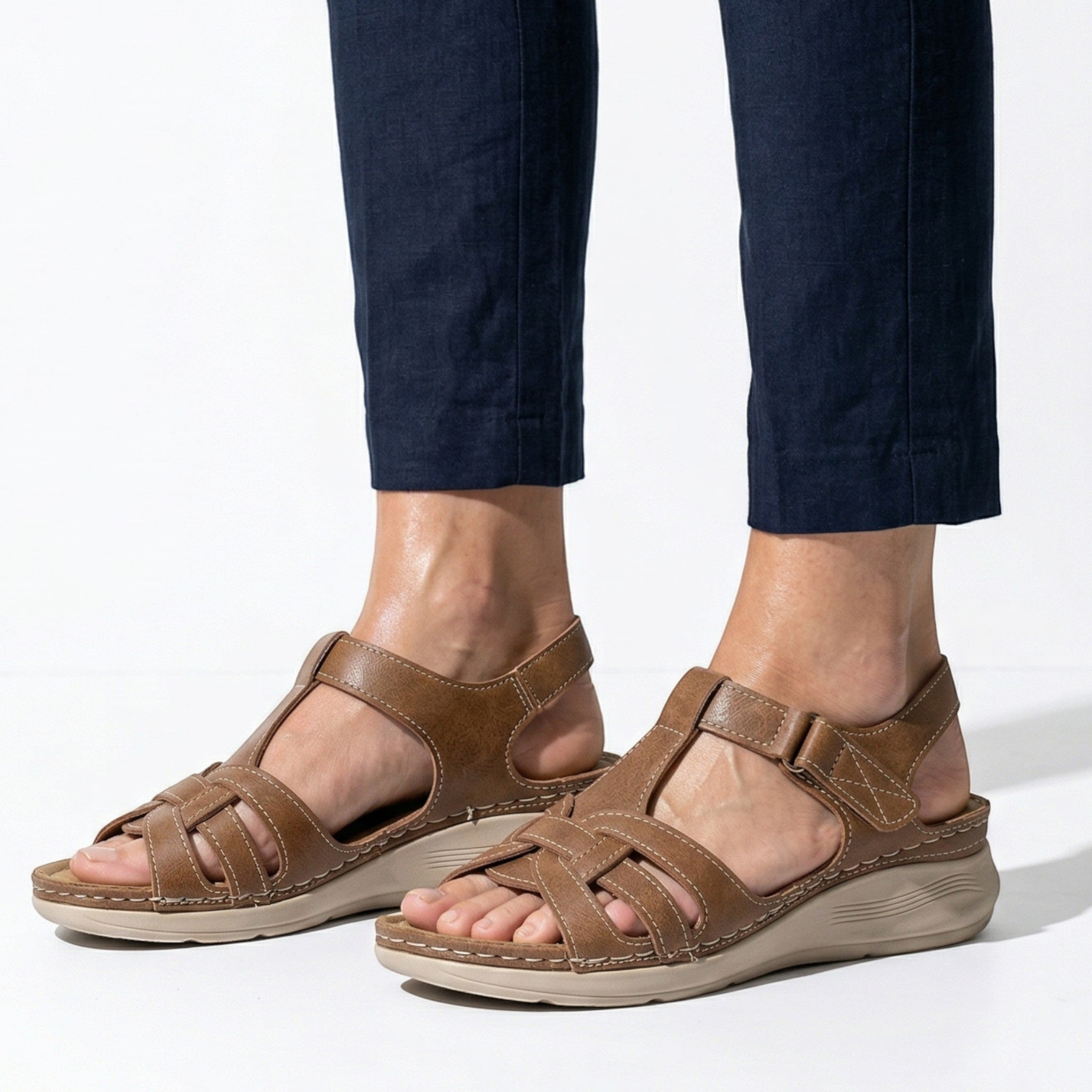 Donna - Women's Orthopedic Wedge Sandals - Sandals - Brown - Parker&Brooks