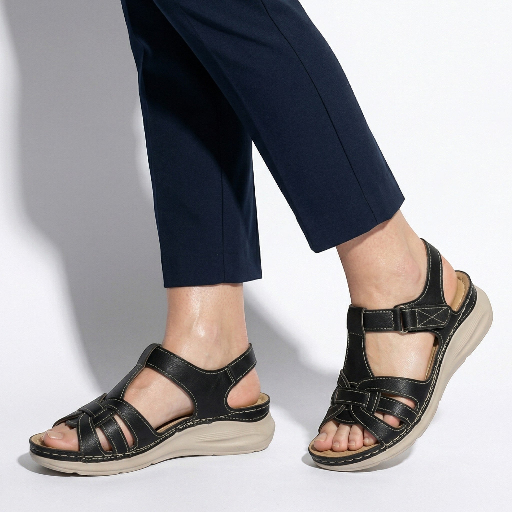 Donna - Women's Orthopedic Wedge Sandals - Sandals - Black - Parker&Brooks