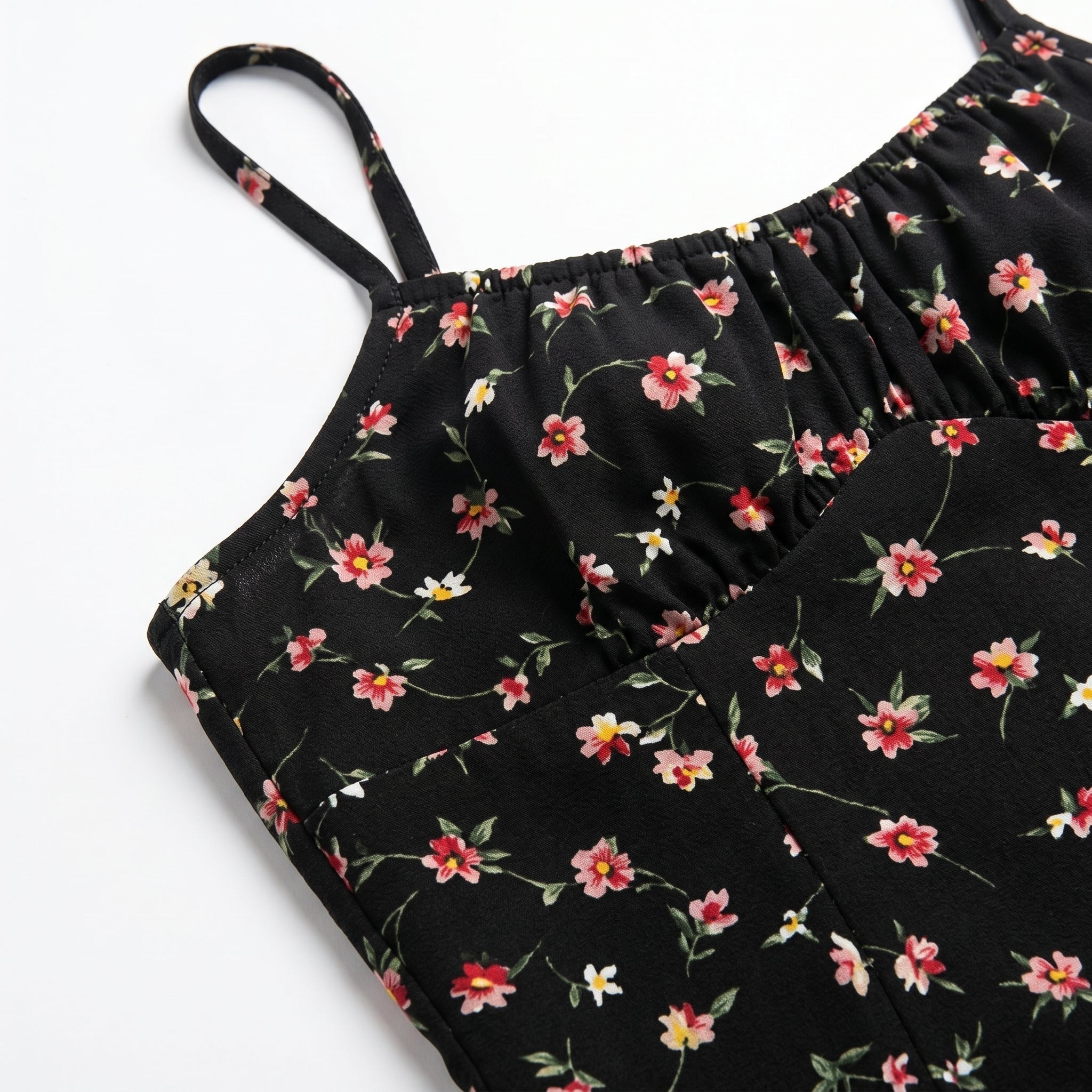 Dotty - Women's Summer Ruched Midi Dress with Side Split - Midi Dress - Black - Parker&Brooks