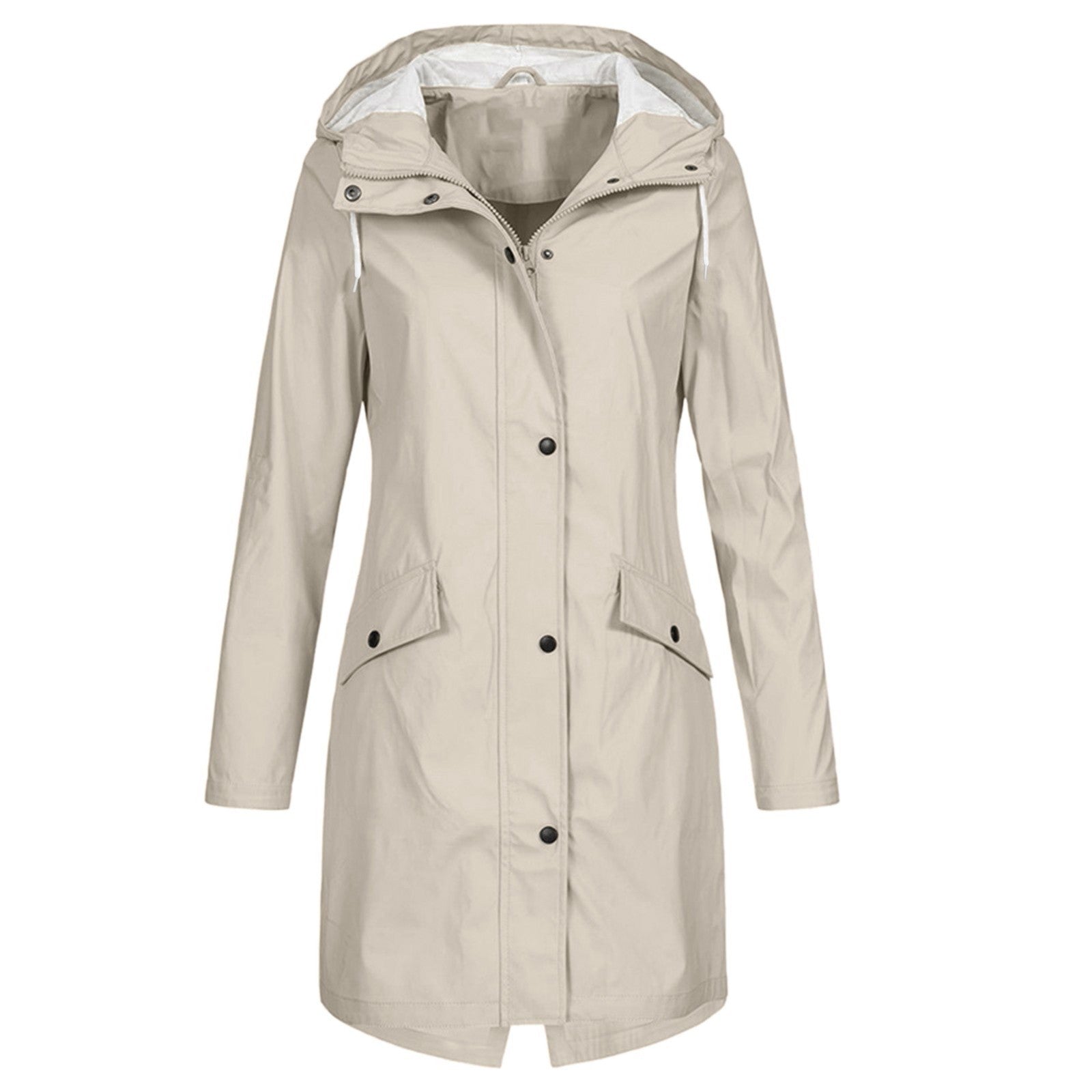 Women's Mid-Length Water-repellent Jacket with Drawstring Hood