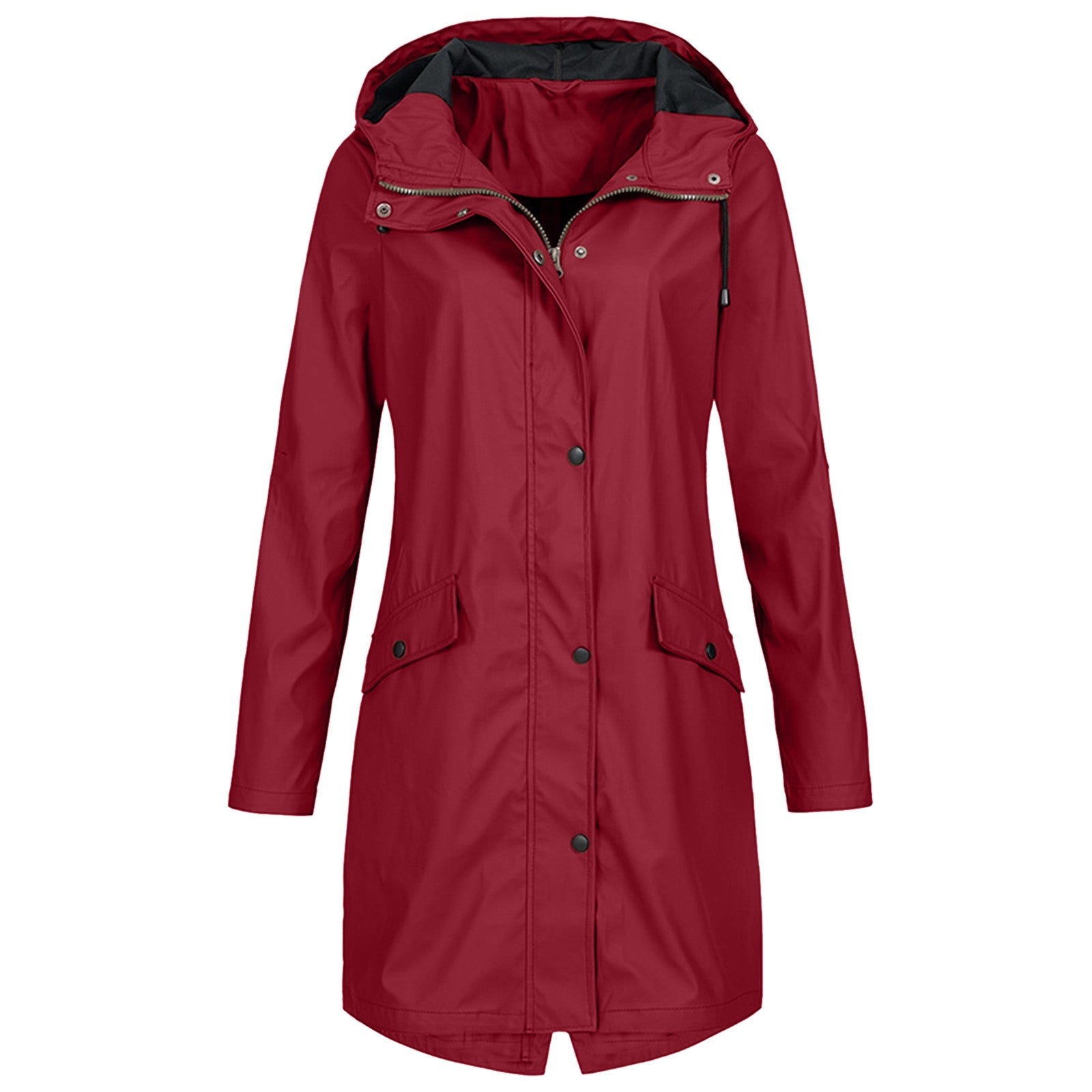 Women's Mid-Length Water-repellent Jacket with Drawstring Hood