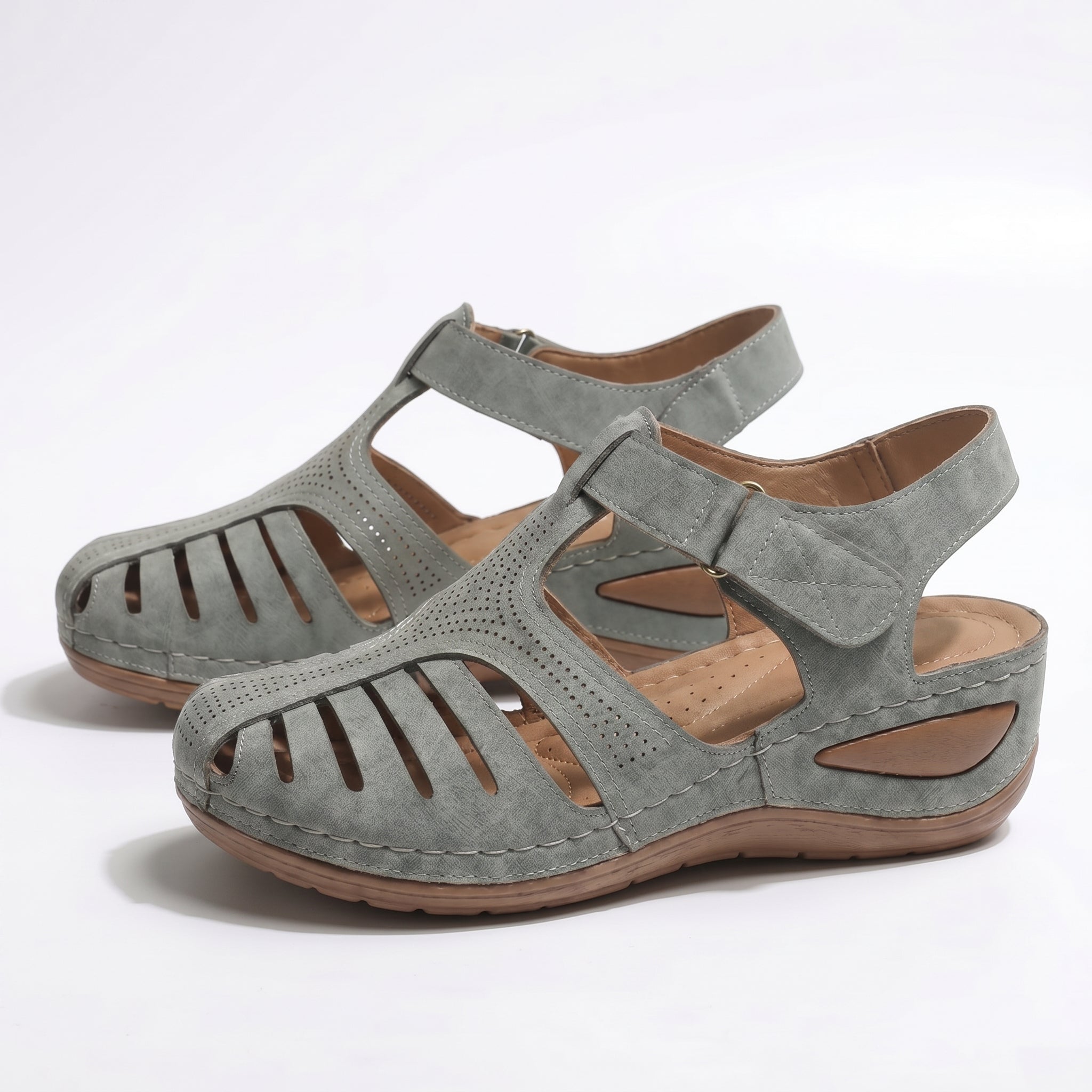 Eleanor - Women's Orthopedic Cut - Out Sandal - Sandals - Gray - Parker&Brooks