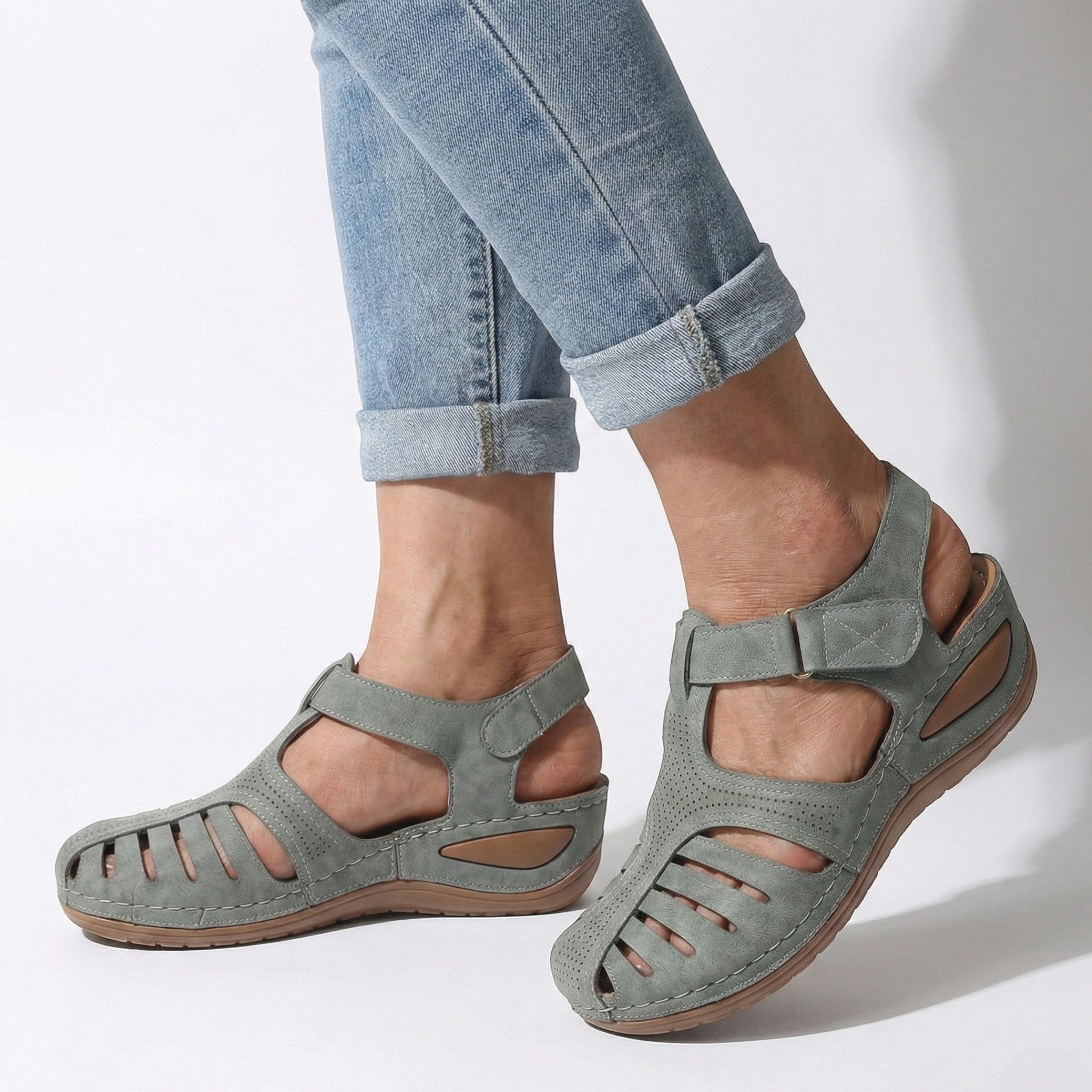 Eleanor - Women's Orthopedic Cut - Out Sandal - Sandals - Gray - Parker&Brooks