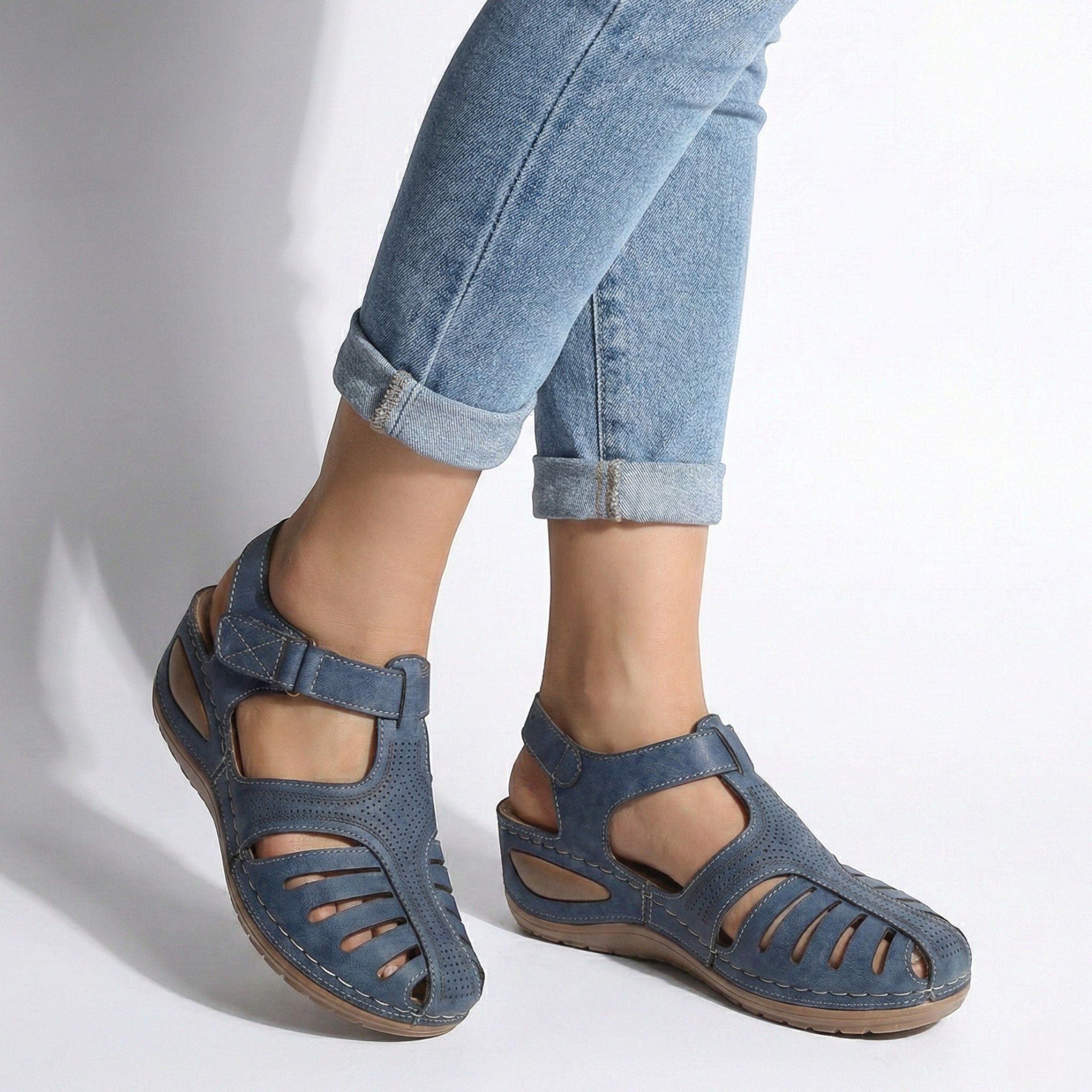 Eleanor - Women's Orthopedic Cut - Out Sandal - Sandals - Light Blue - Parker&Brooks