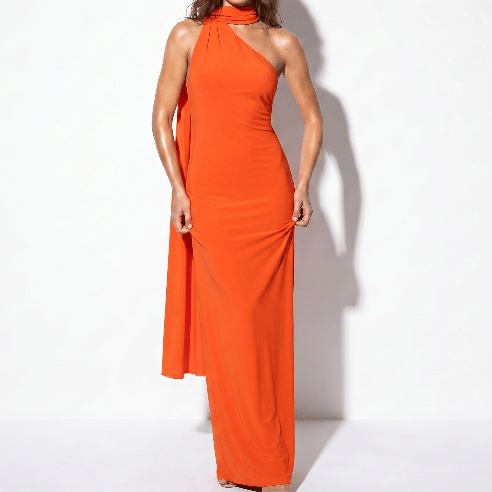 Elena - Women's Elegant Wedding Guest Backless Maxi Dress - Maxi Dress - Orange - Parker&Brooks